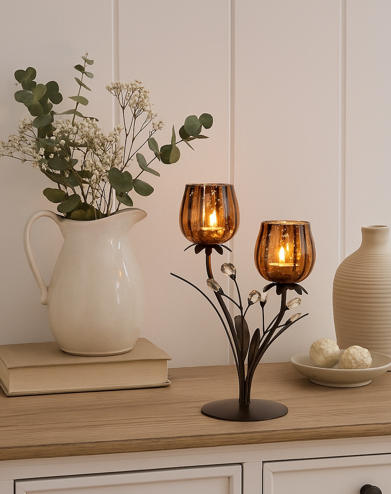 I.GE.A. Teelichthalter »Kerzenhalter« aus Metall mit Glas-Schale Teelichthalter Kerzenständer Kerzenleuchter