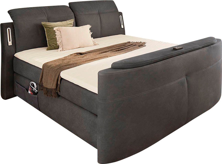 Jockenhöfer Gruppe Lit boxspring »MOVIESTAR, mit Taschenfederkernmatratze H3-H4, inkl. LED-Beleuchtung« revêtement en tissu structuré ou en microfibre au choix, 180x200cm