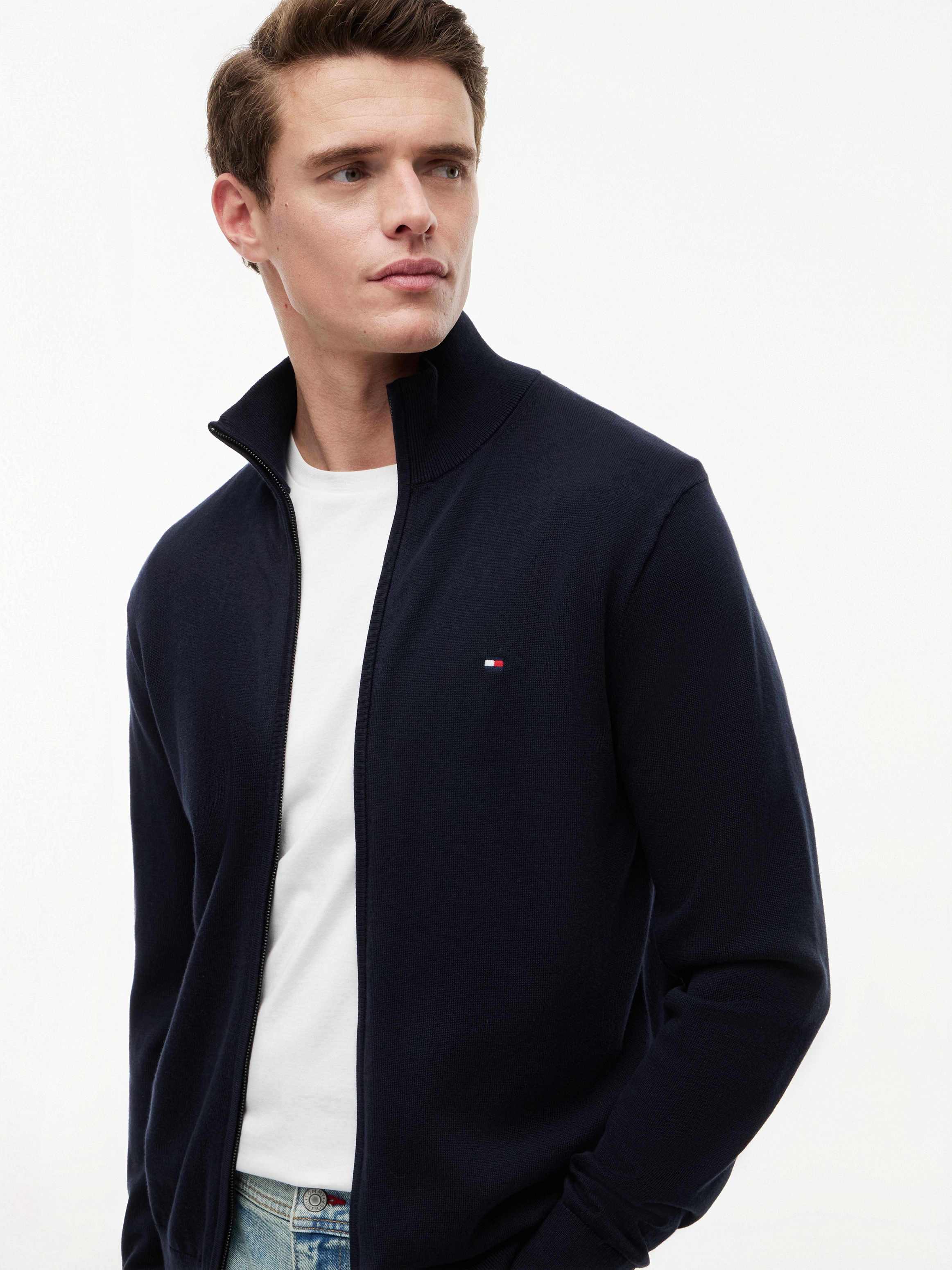 Tommy Hilfiger Veste en tricot »ESSENTIAL COTTON ZIP THRU« mit Logostickerei