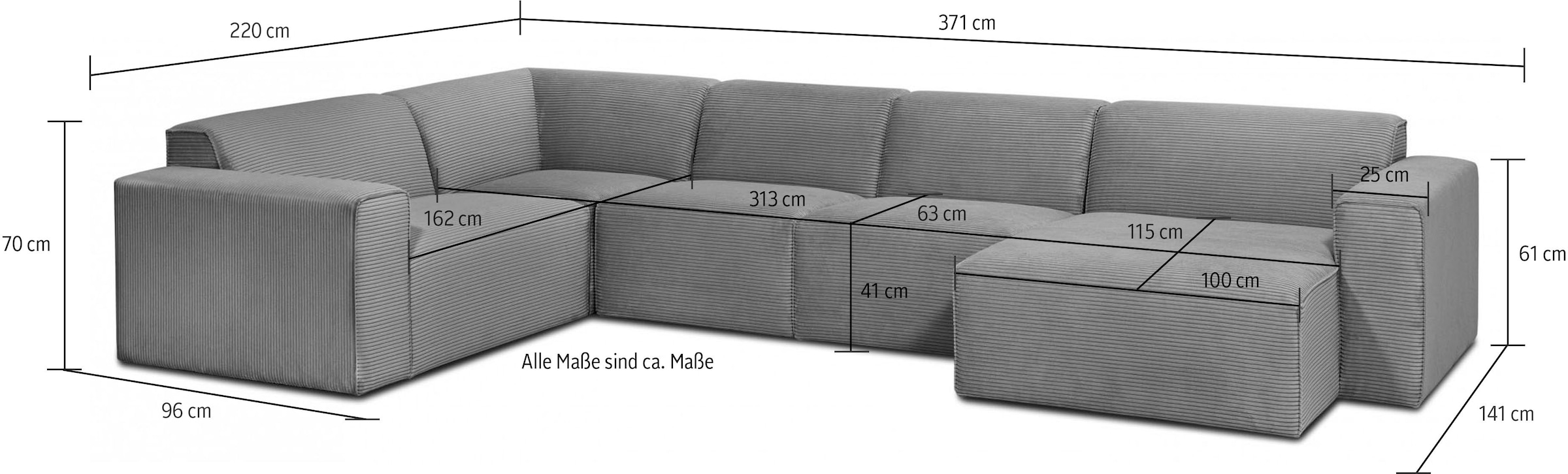 GOODproduct Wohnlandschaft »Clayton Breite 371 cm, U-Form« in einem trendigen Cord-Bezug, verschiedene Kombinationen verfügbar