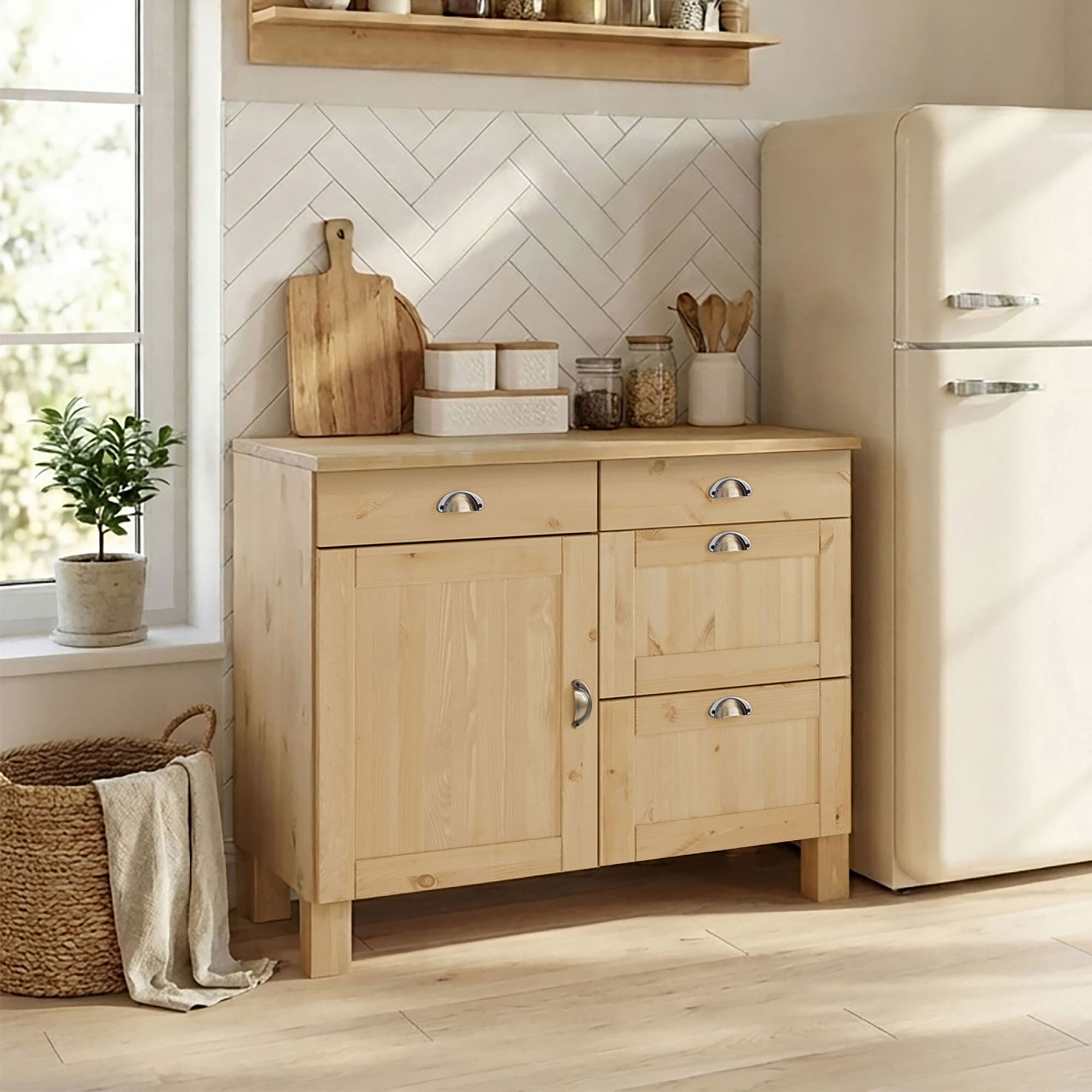 Home affaire Armoire basse »Oslo« 100 cm de large, en 2 profondeurs, avec plan de travail de 23 mm, 2 tiroirs