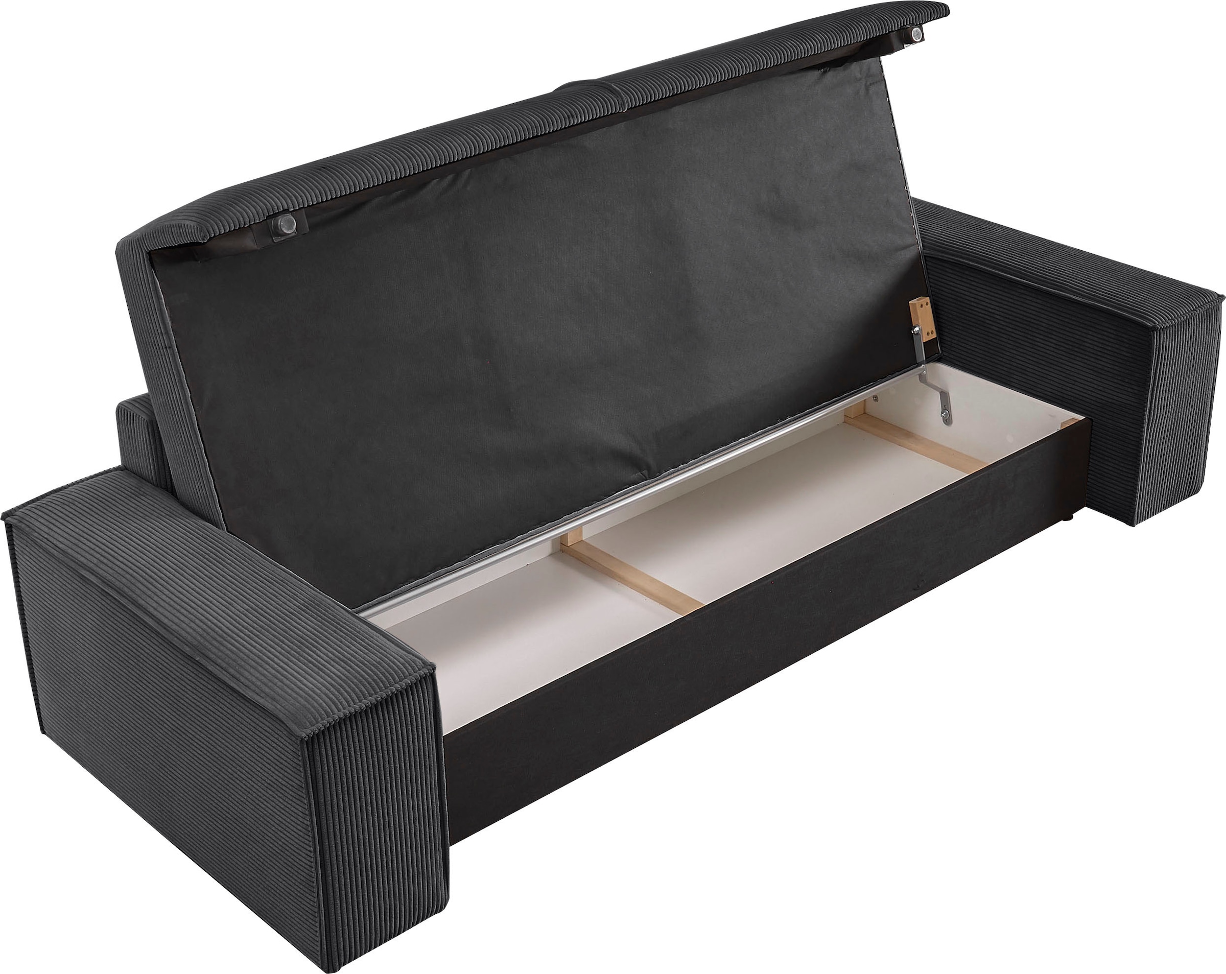 Home affaire 3-places »SHERWOOD Schlafsofa (257cm) Cord, Samtvelours, Vintage-Lederoptik« Schlaffunktion mit Bettkasten (ca. 136/200cm)