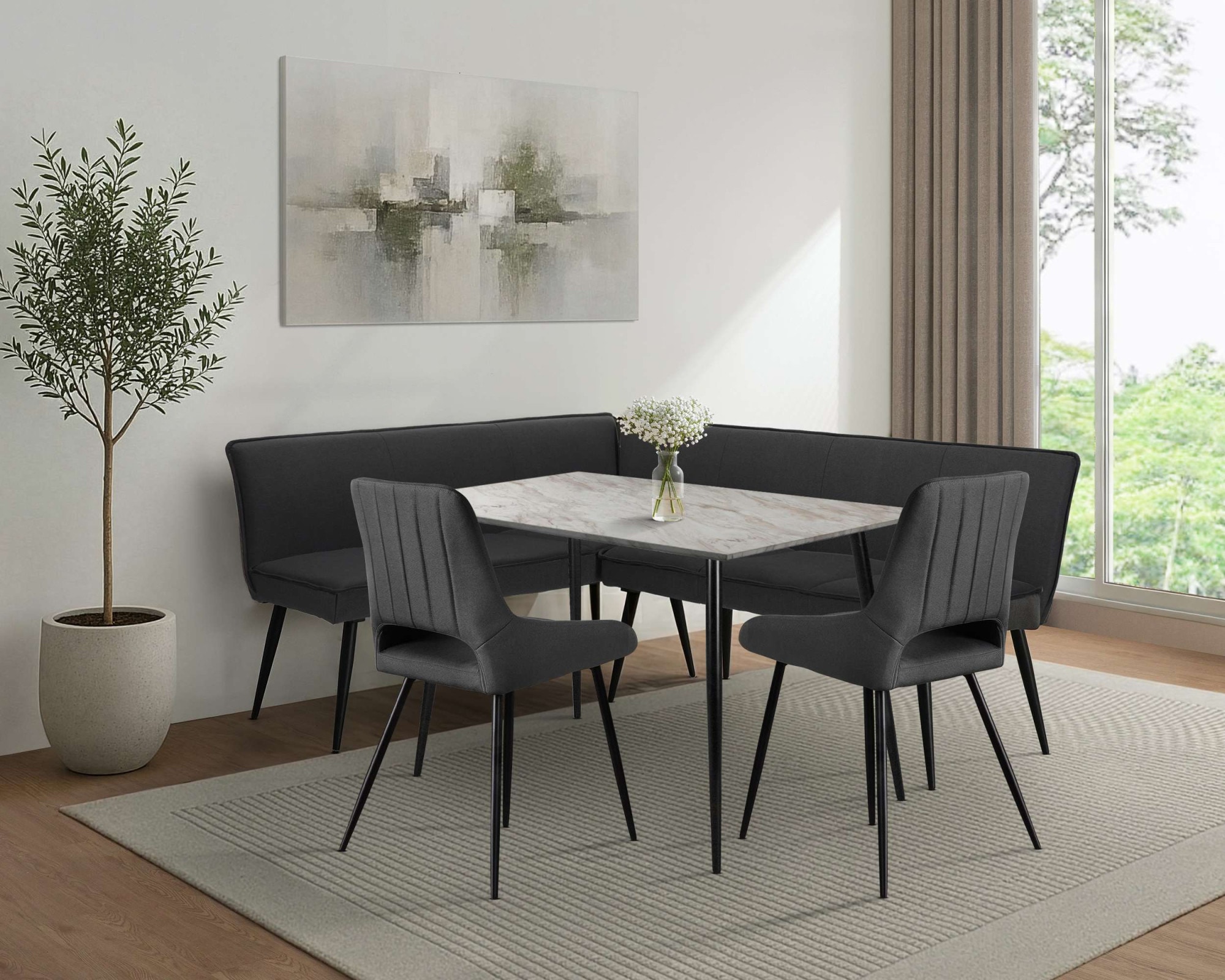 GOODproduct Ensemble de bancs d'angle »Danny/Ianna/Derrek« Ensemble, Groupe banquette d’angle avec table, banquette, chaises, 4 tlg. groupe de sièges, banquette d'angle et chaises confortablement rembourrés, table 120x80 cm