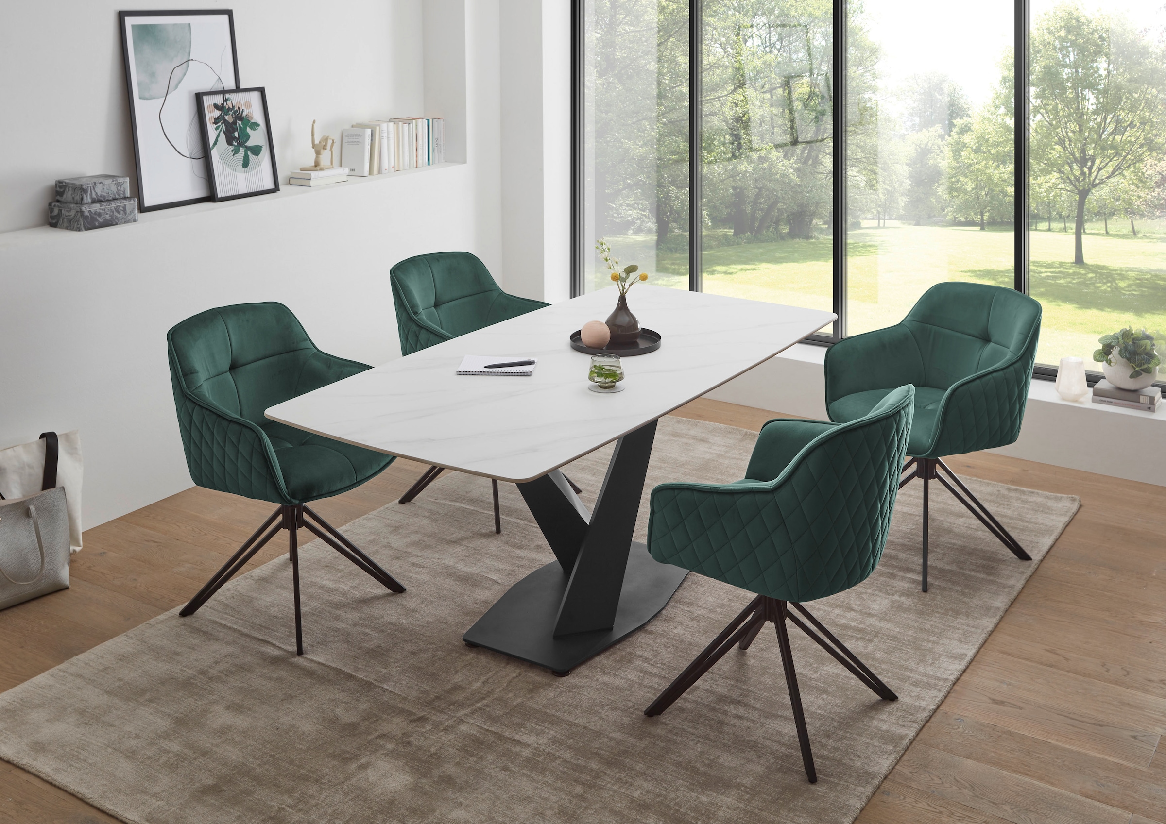 Stolkom Esstisch »Ventura Esszimmertisch Keramik, Esstisch Keramik BxHxT 180x75x90 cm« Keramikoberfläche abgerundete Ecken, Metallgestell schwarz matt