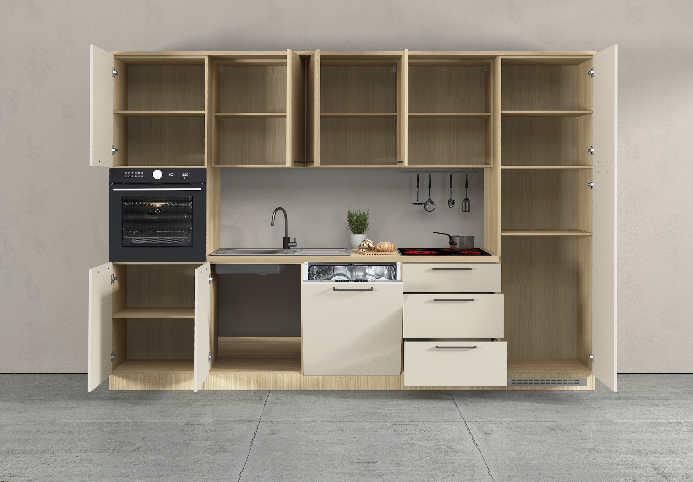KOCHSTATION Kitchenette »KS-Luna, Einbauküche, Zeilenküche, Küchenblock« Breite 300 cm, wahlweise mit Hanseatic-E-Geräten, APL 35mm stark