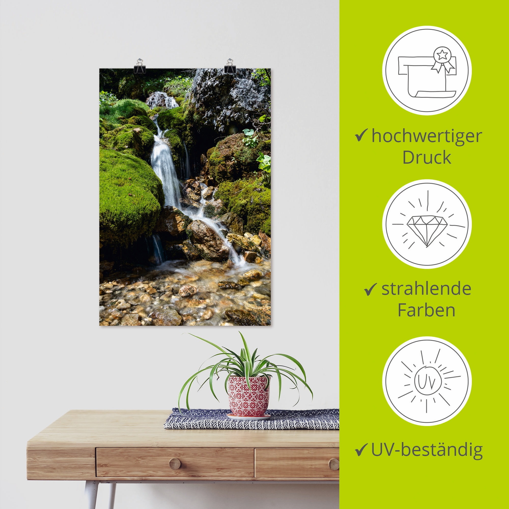 Artland Wandbild »Kleiner Wasserfall in den Bergen« Gewässer 1 Stk. tlg. als Leinwandbild, Poster in verschied. Grössen