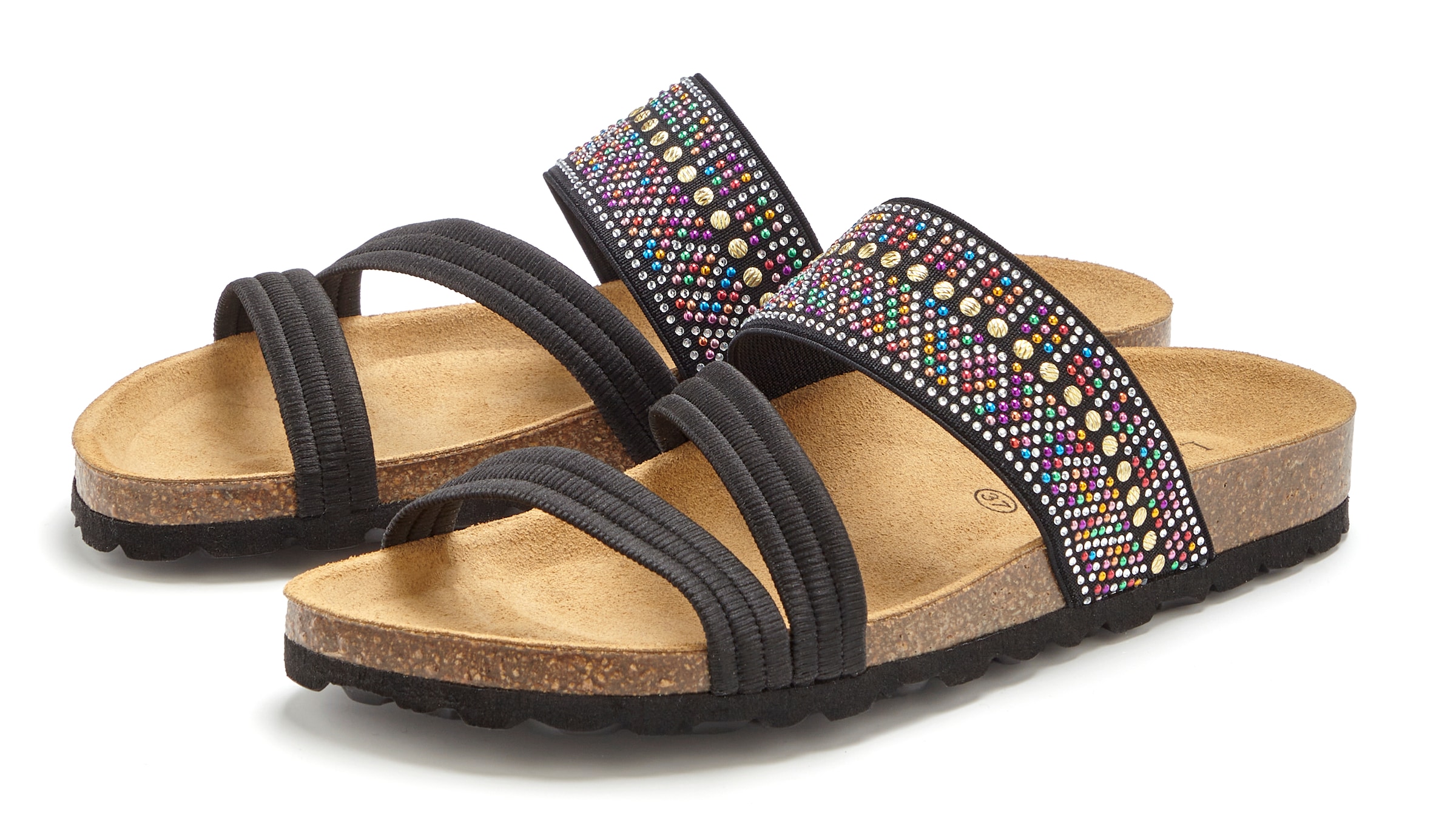 LASCANA Pantolette »Mule, Sandale, offener Schuh, Sommerschuh,«  mit Komfortkorkfussbett aus Leder und elastischen Riemen