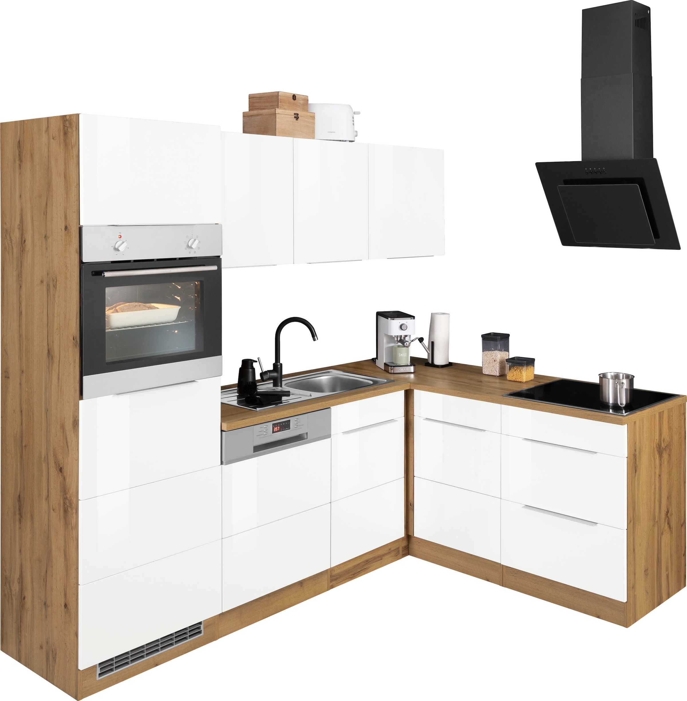KOCHSTATION Winkelküche »KS-Brindisi Stellbreite 230/170 cm« wahlweise mit E-Geräten und Induktion, mit MDF-Fronten