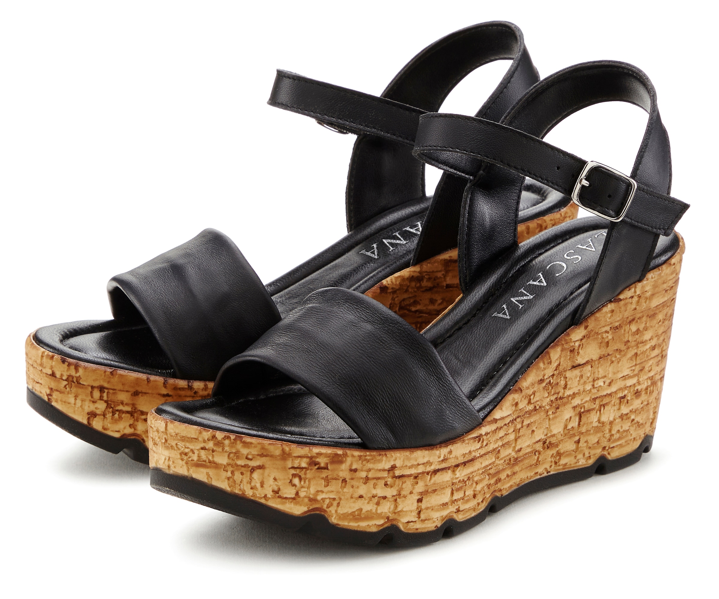 LASCANA Sandalette »Sommerschuh, offener Schuh, Sandale, Keilsandalette,«  NEU aus Leder mit Keilabsatz
