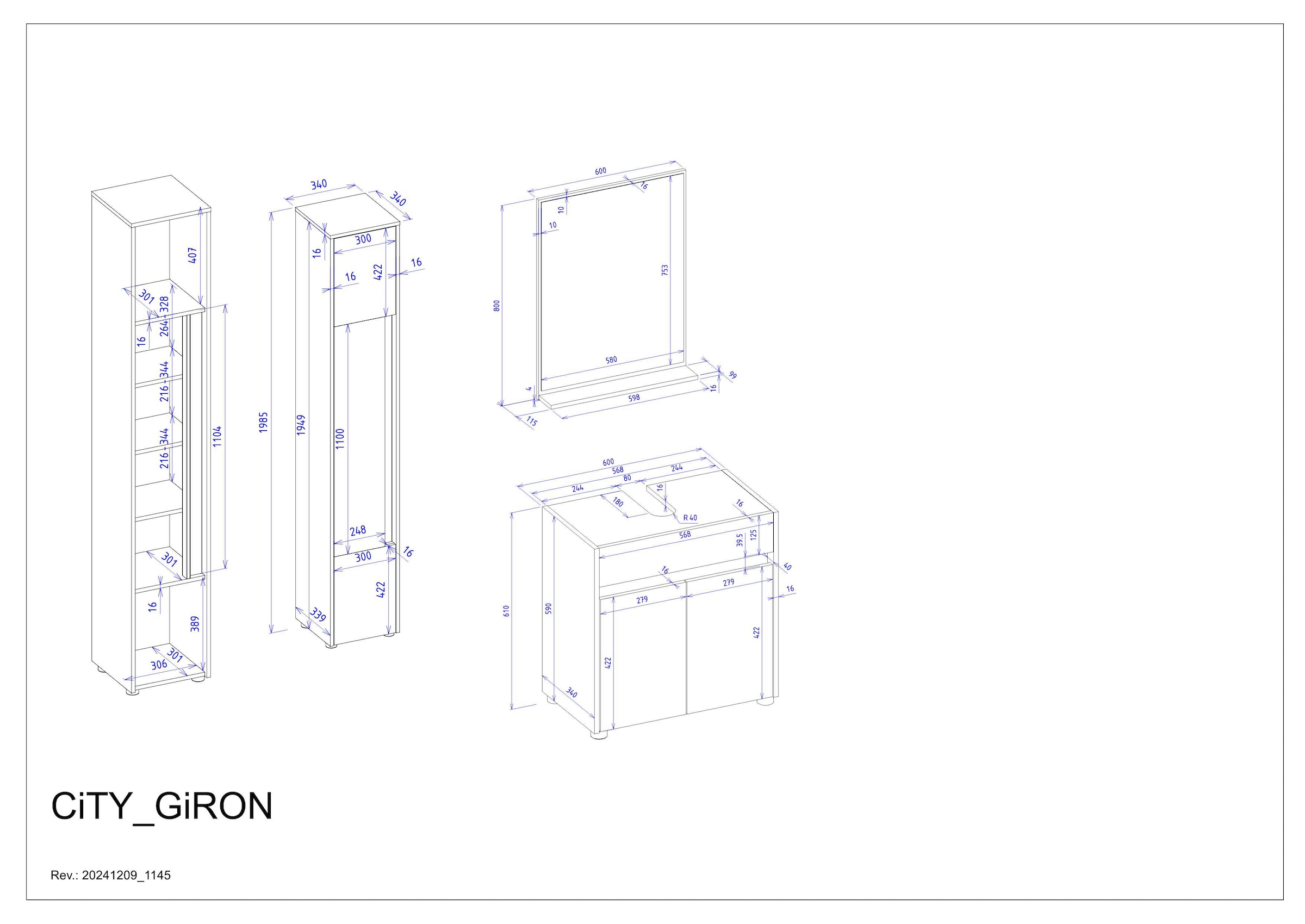 Home affaire Ensemble de meubles de salle de bain »CITY/ GIRON, Bad im zeitlosen Design, 3-teiliges Badezimmer« Set, 3 cuis tlg.