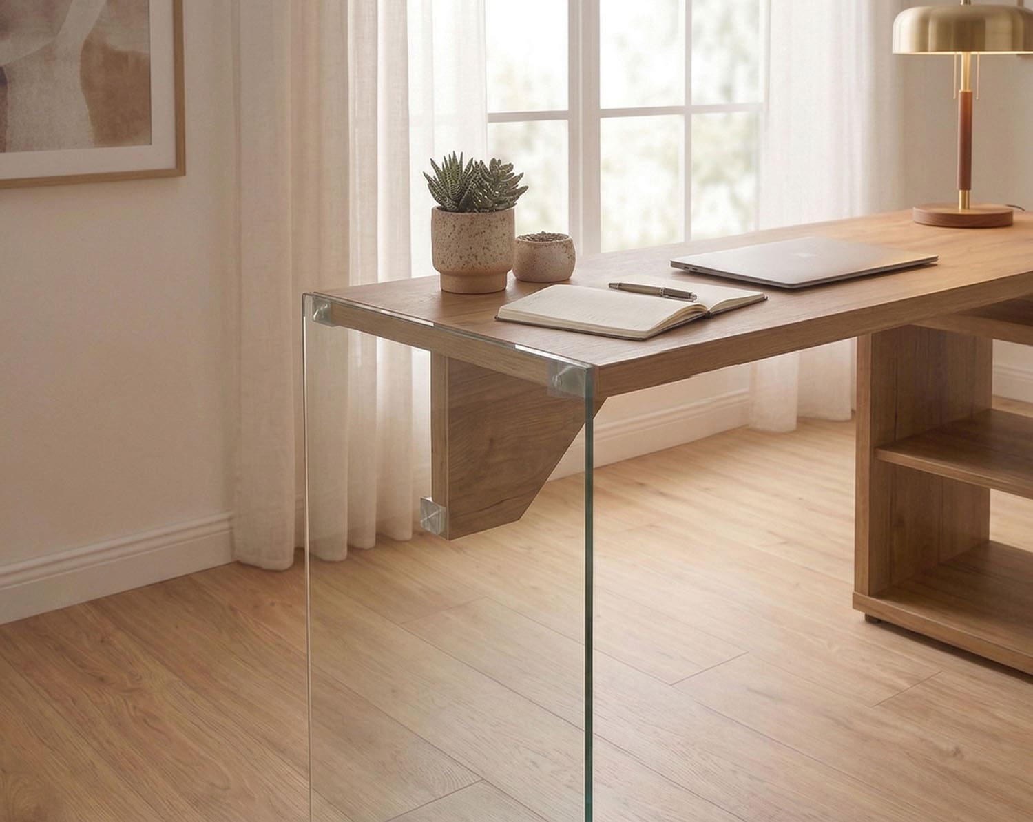 Jahnke Bureau d'angle »LUX C 135 E« bureau d'angle, montage réversible, verre, 1 tiroir et 2 compartiments