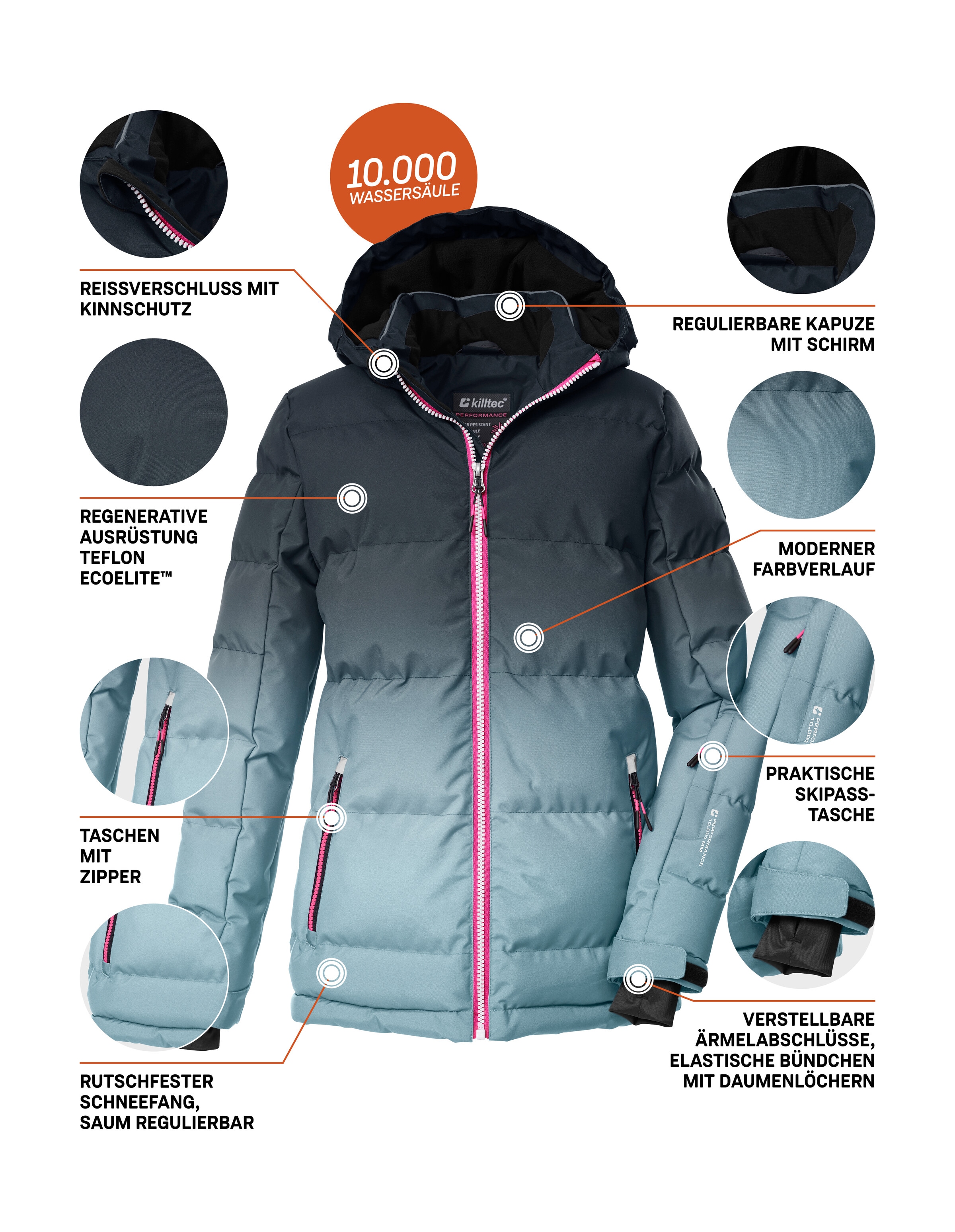 Killtec Skijacke »KSW 330 GRLS SKI QLTD JCKT« Wasserabweisende Winterjacke, atmungsaktiv, verstellbare Kapuze
