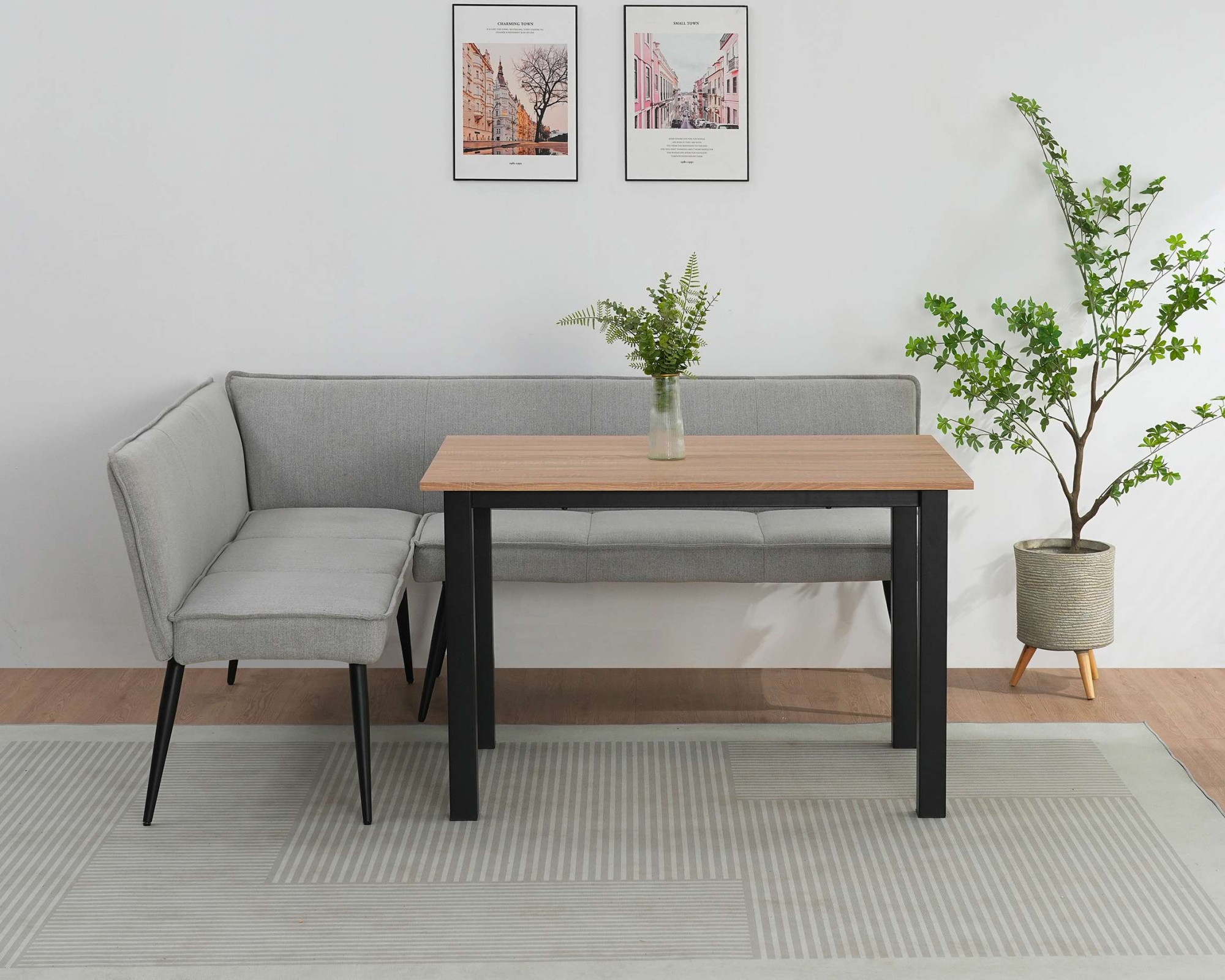 GOODproduct Banc de salle à manger »Ianna« schwarze Metallbeine, pflegeleichtem Webstoff Bezug, Breite 193 cm