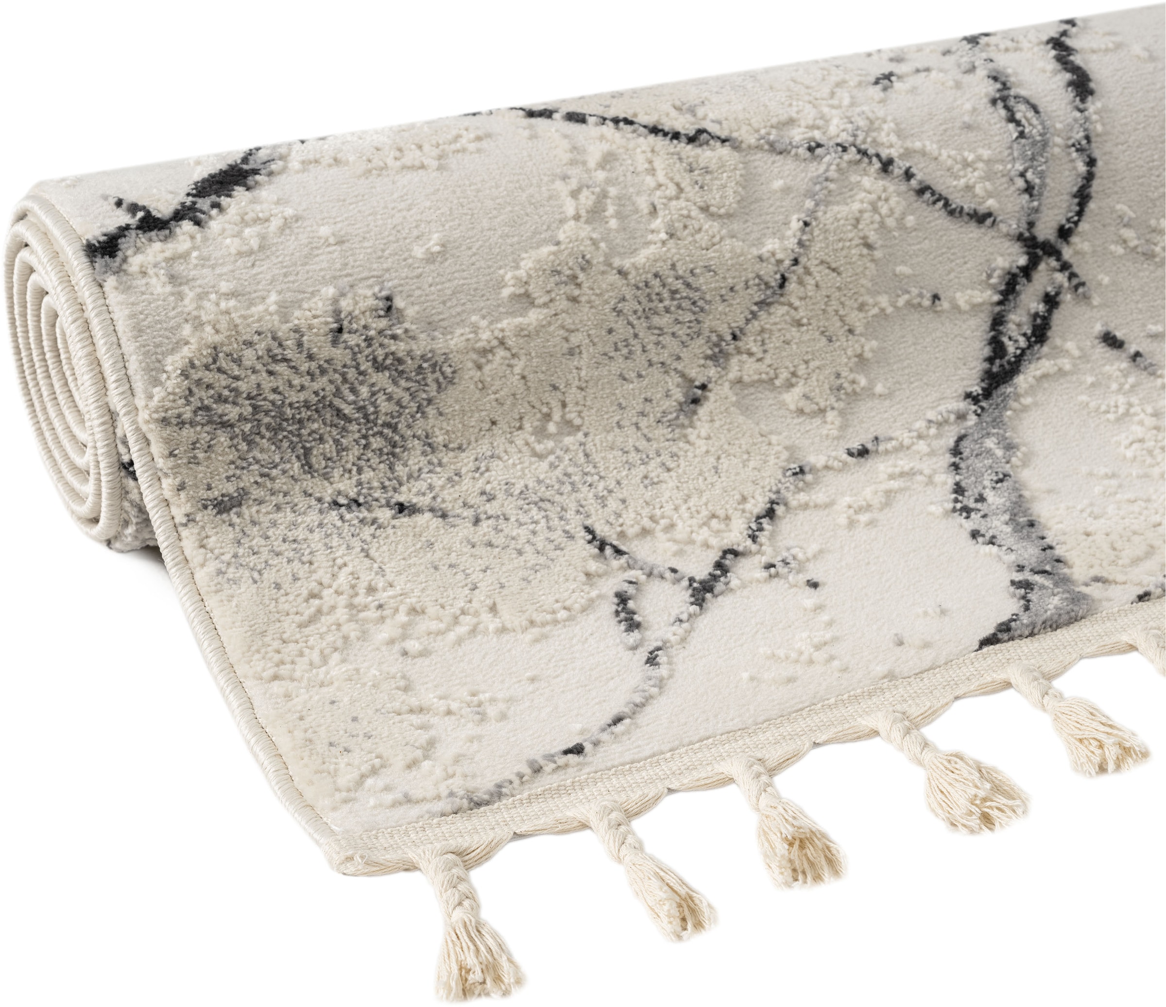 my home Teppich »Zoe,  Hoch-Tief-Struktur« rechteckig 11 mm Höhe mit Fransen, modernes Marmor-Design, Wohnzimmer, Schlafzimmer,