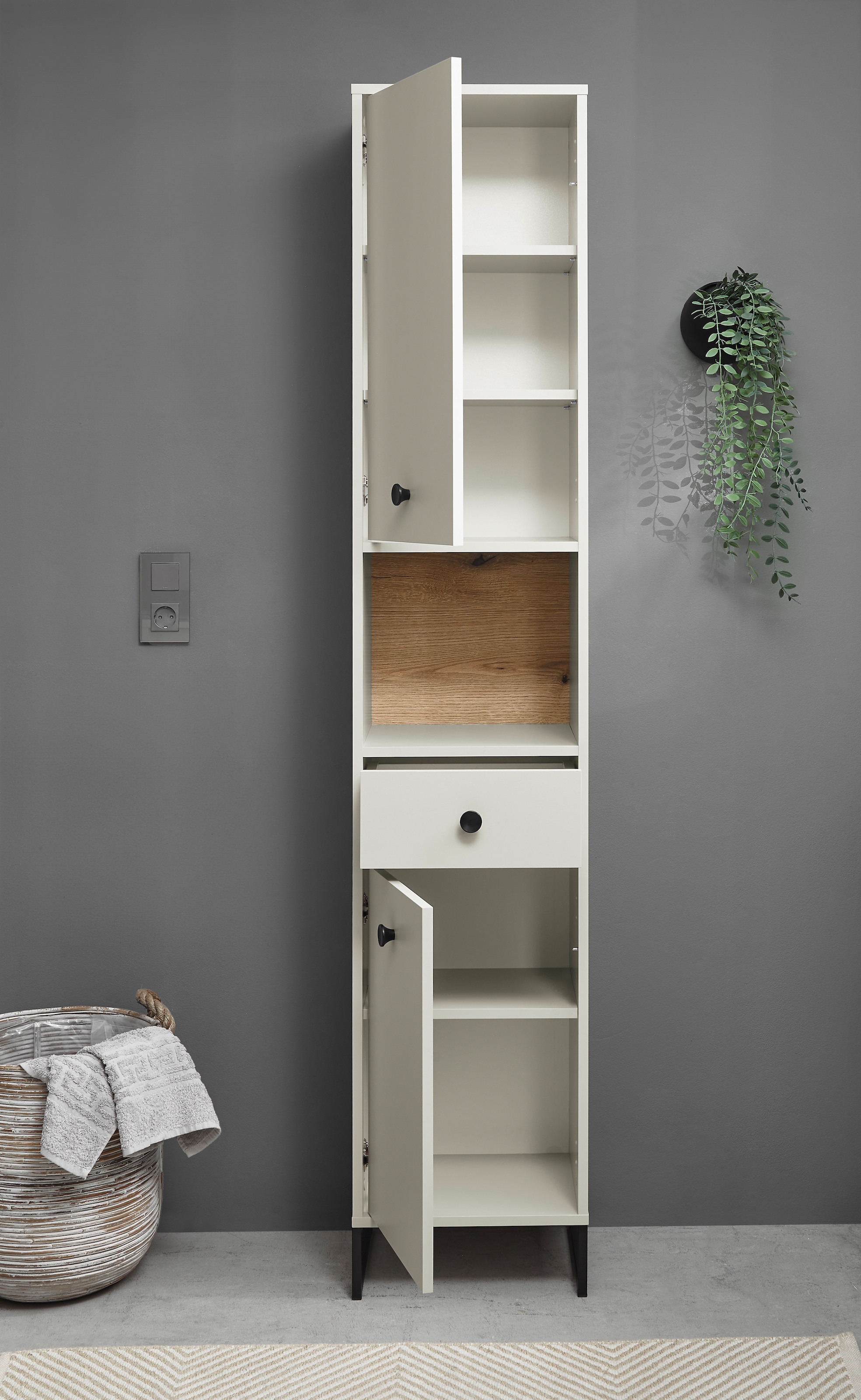 BASIC by Balculina Hochschrank »Linea« 1 Stk. tlg. Breite 60cm, U-Profil Füsse, Unterflurauszug