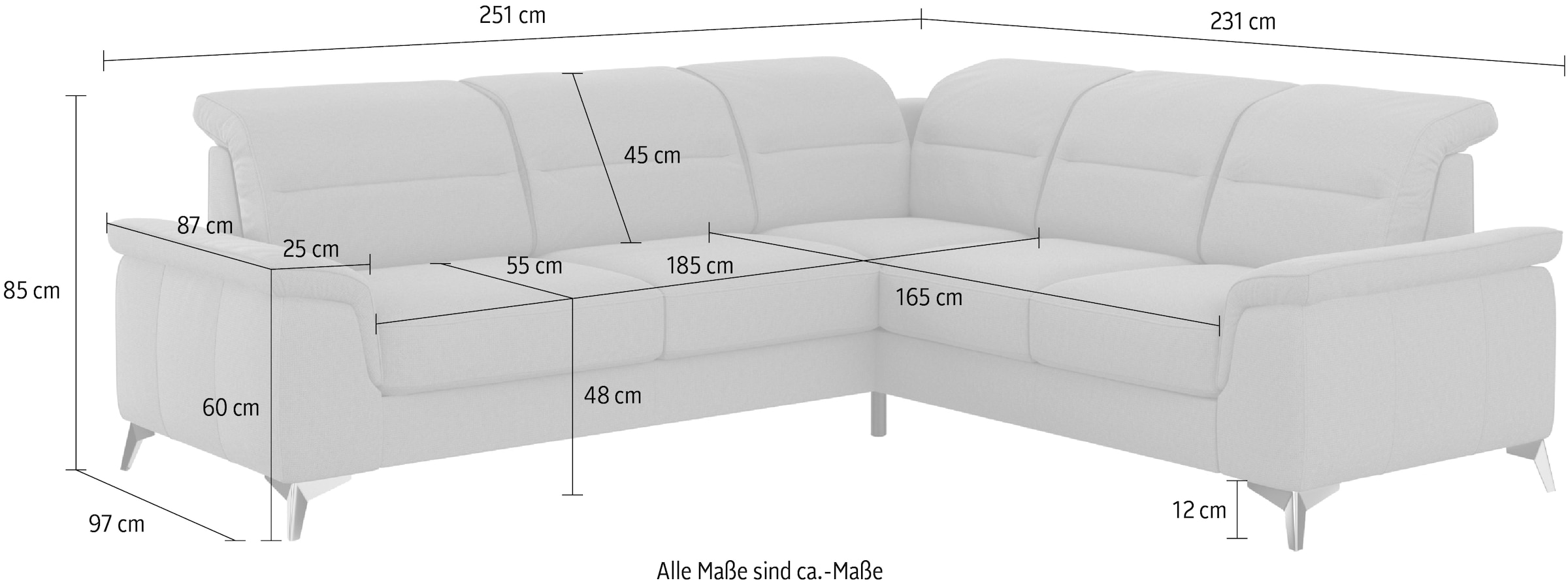 sit&more Canapé d'angle »Sinatra L-Form« optinal mit Kopfteilverstellung und Armteilfunktion, Metallfüsse