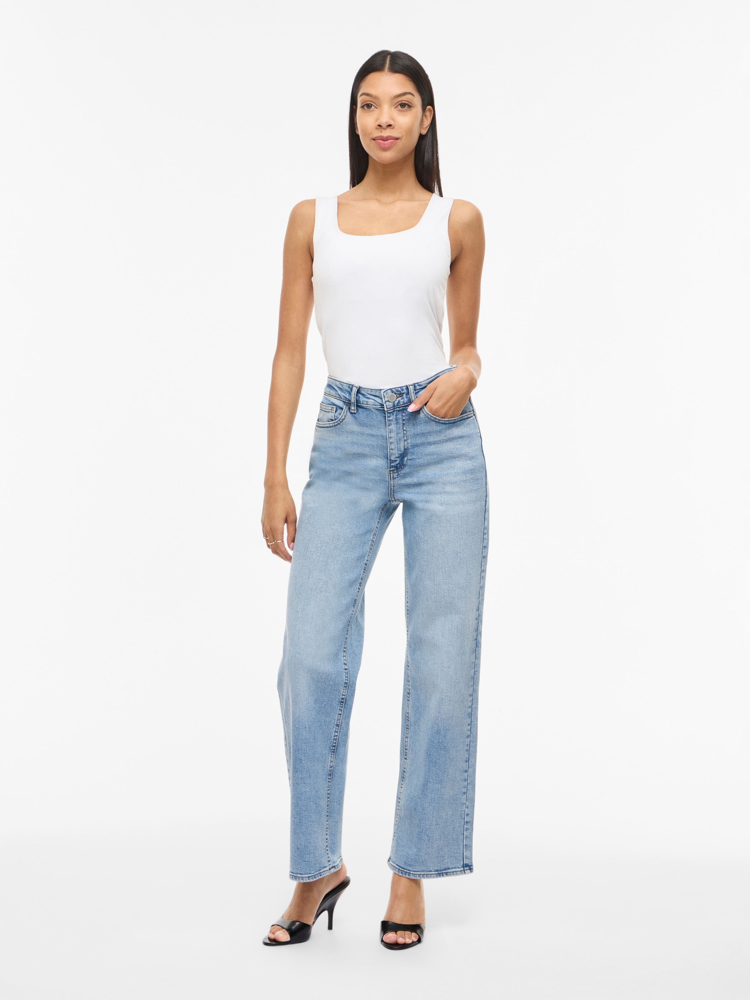 Vila Jeans droit »VILISA RW STRAIGHT JEANS ROS - NOOS« mélange de coton, taille régulière, coupe droite