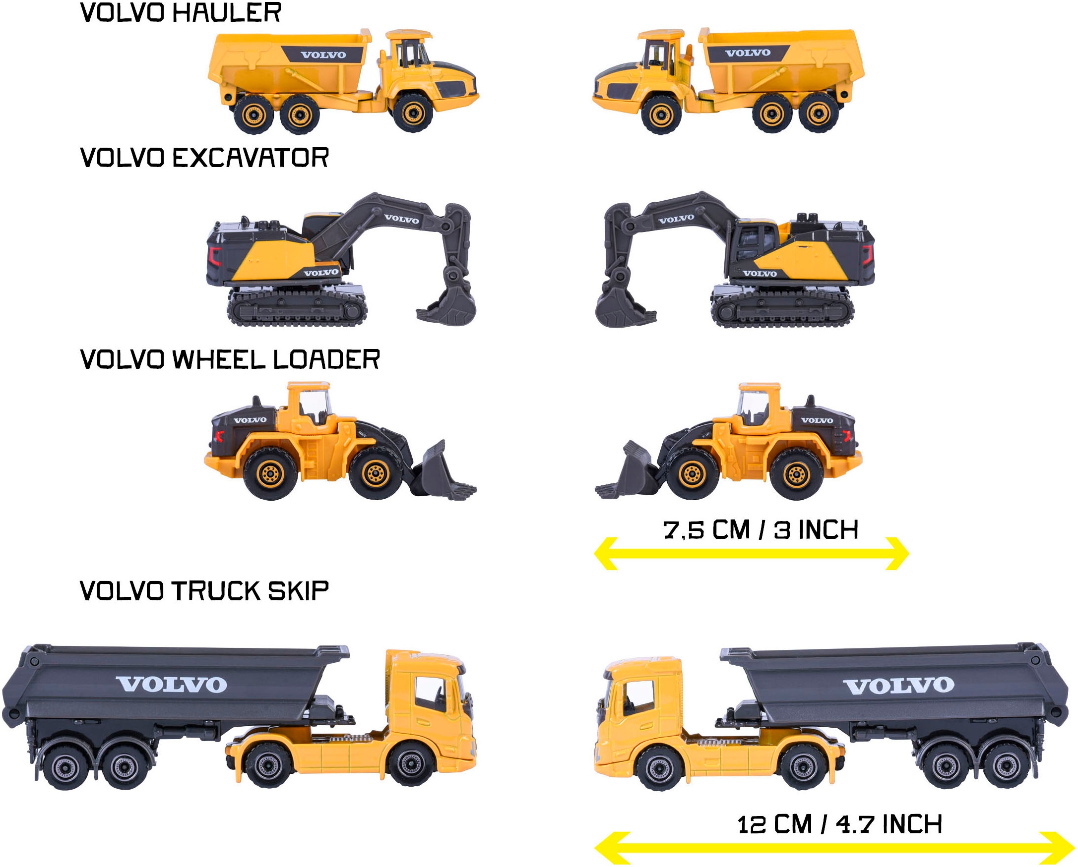 majORETTE Camion jouet »Volvo Geschenkset - Baustellenfahrzeuge 4er« exklusiv nur in diesem Set erhältlich: Kipplaster
