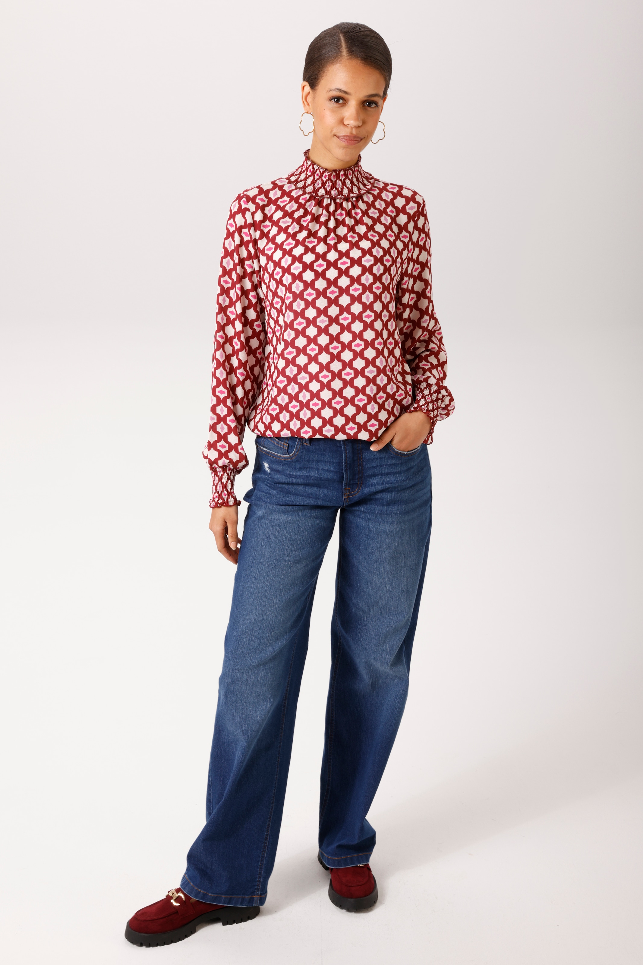 Aniston CASUAL Blouse à enfiler avec impression rétro aux couleurs tendance - NOUVELLE COLLECTION
