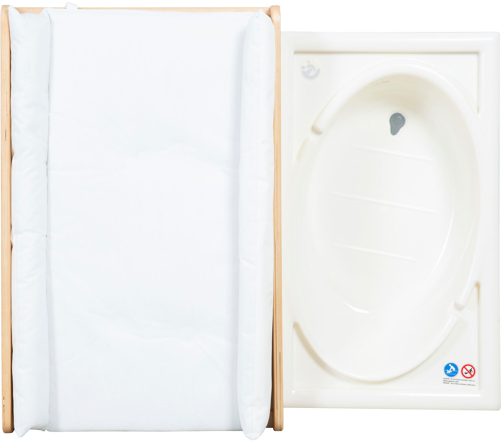 roba® Bade- und Wickelregal »Baby Pool, natur« bis 15 kg inkl. herausziehbarer Badewanne und Wickelauflage weiss 56 cm