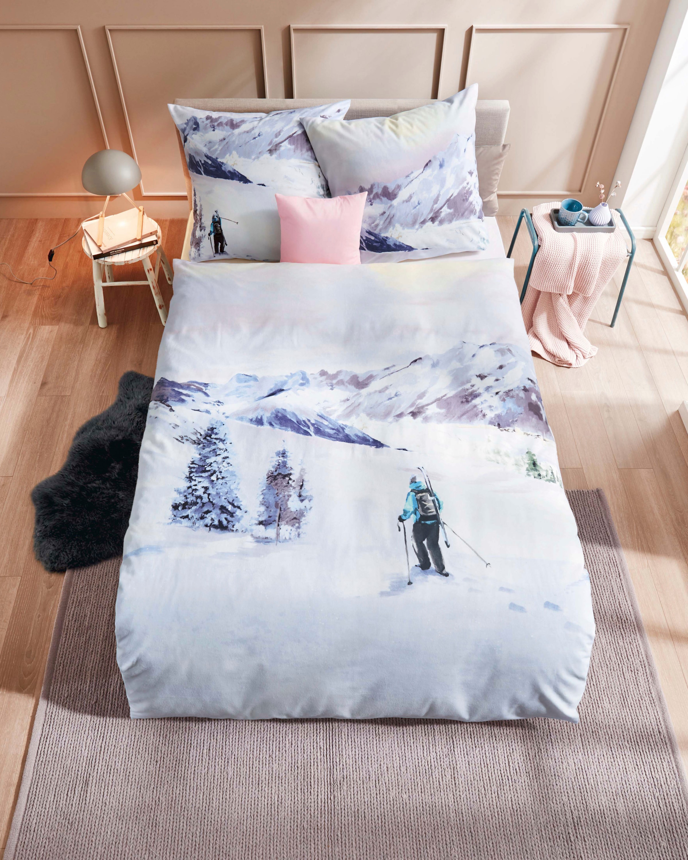Kaeppel Linge de lit »Winter Wanderer« 2 cuis Avec skieur