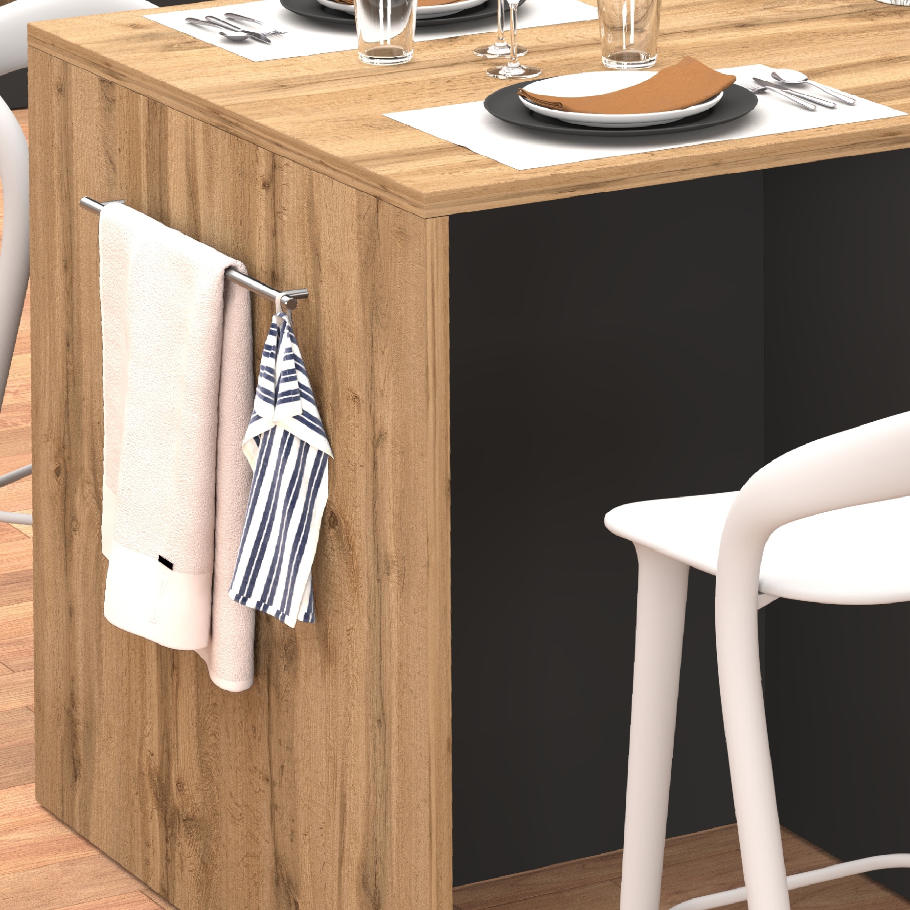 KOCHSTATION Ilot de cuisine »KS-Sole, Kochinsel, Küchenarbeitsblock, Arbeitsinsel, Made in Italy« Breite 167,5 cm, 2 Apothekerauszüge, 2 Essplätze, 1 offenes Regal