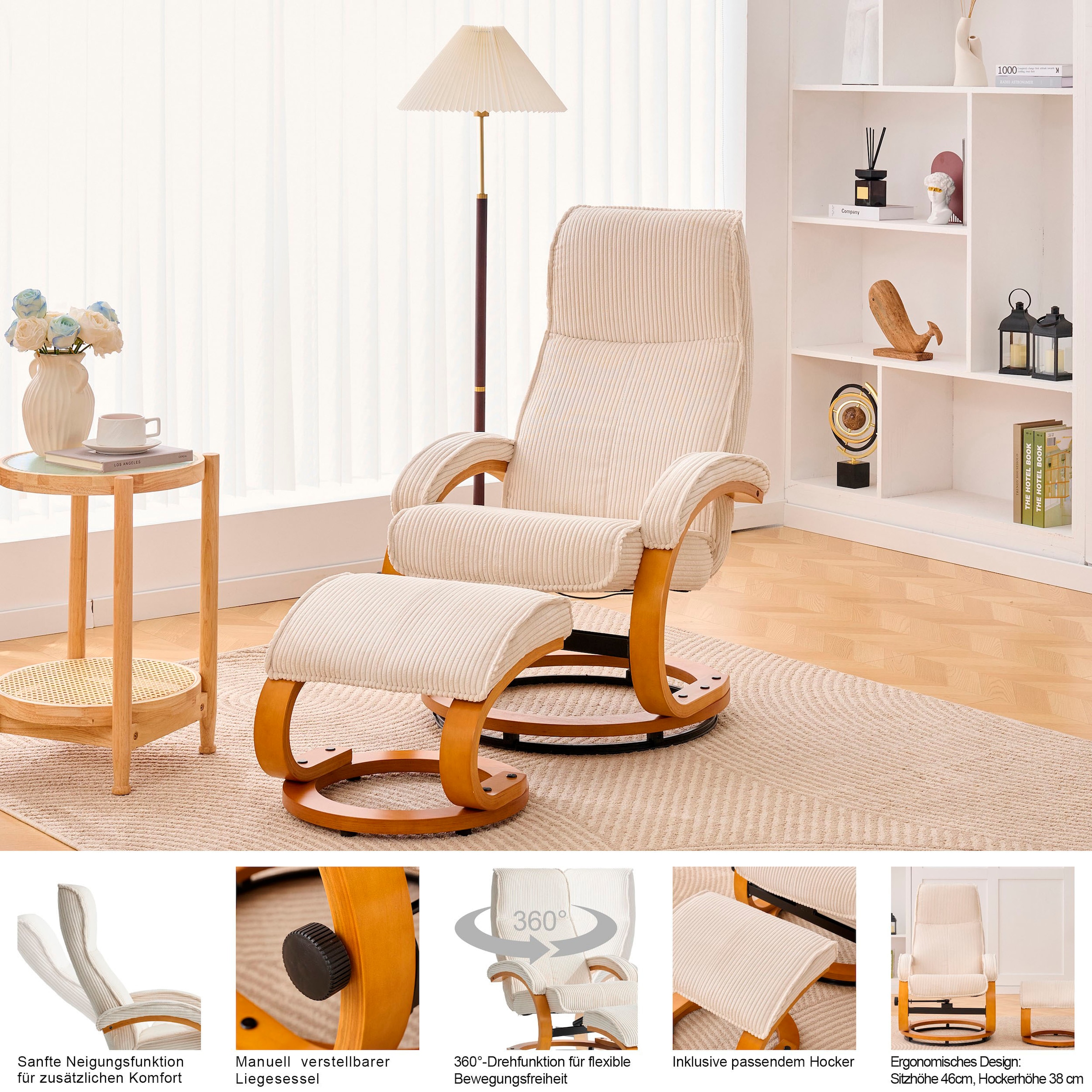 GOODproduct Relaxsessel »mit Hocker PARIS Microfaser - OTTO. Verlässliche Qualität.« Set, bestehend aus Sessel und Hocker, 2 Stk. tlg. Relaxfunktion, Dreh- und Kippfunktion, Unser Dauertiefpreis