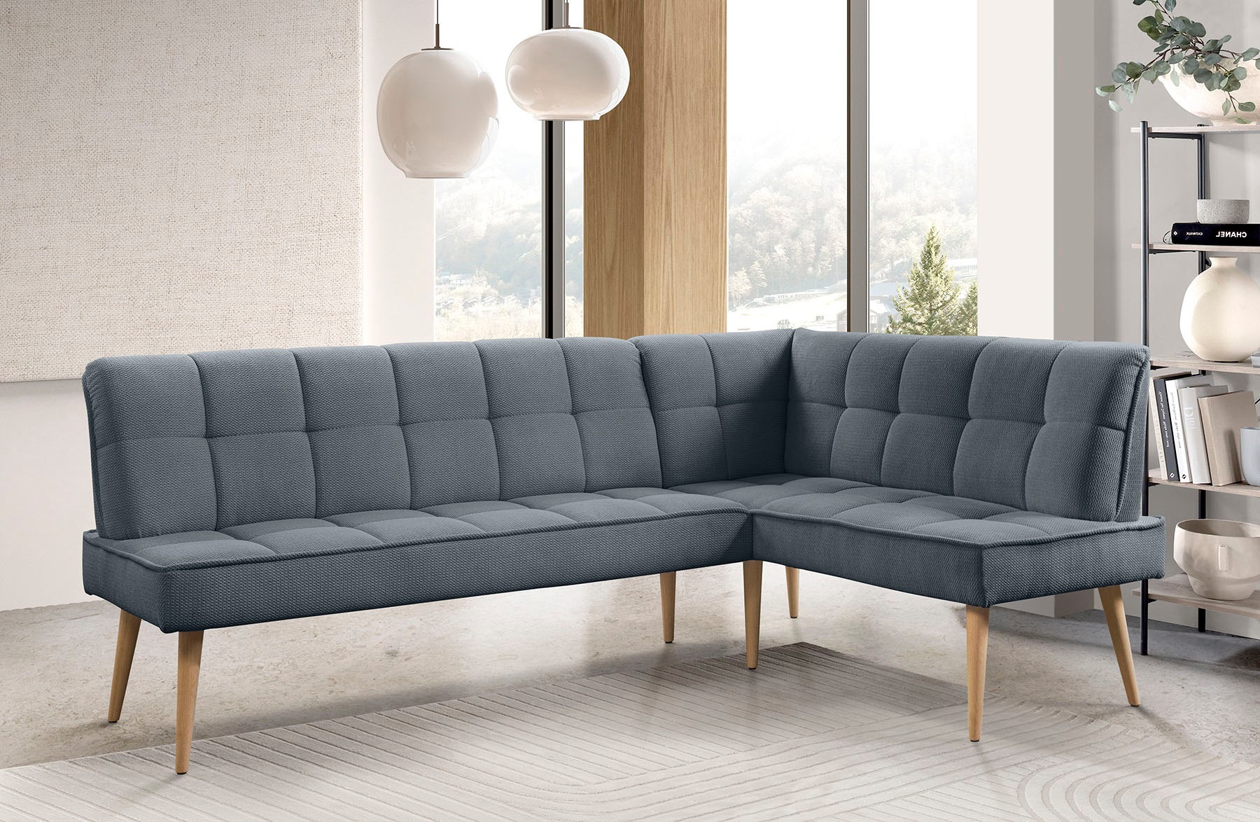 exxpo - sofa fashion Banc d'angle »Latte« couture moderne siège et dossier, confortable et élégant, pied en bois haut