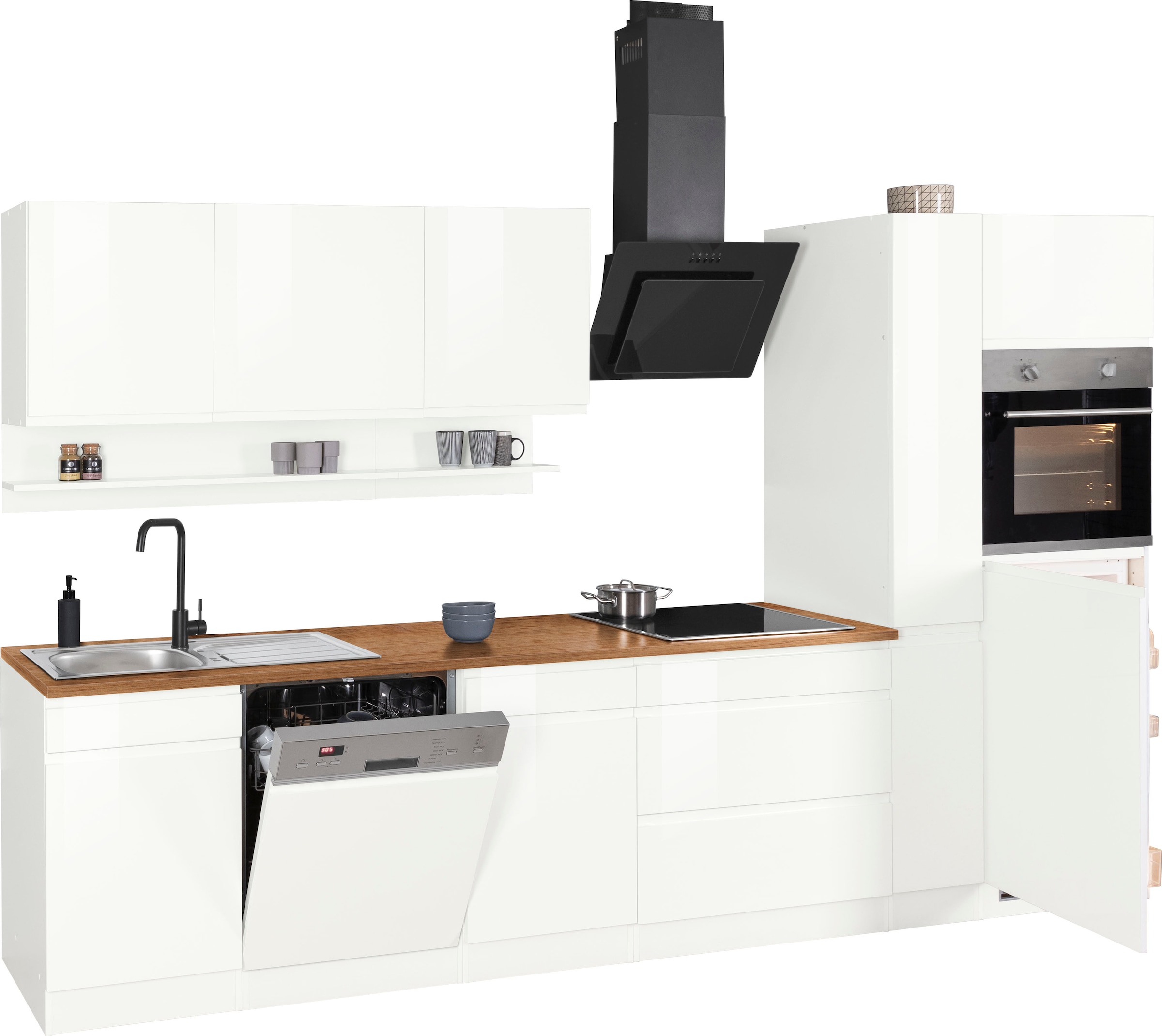 KOCHSTATION Kitchenette »KS-Virginia,neu in verbesserter Ausführung« plan de travail épaisseur 38 mm, rangement, fermeture douce,  largeur 330 cm, soft-close, sans appareils électriques