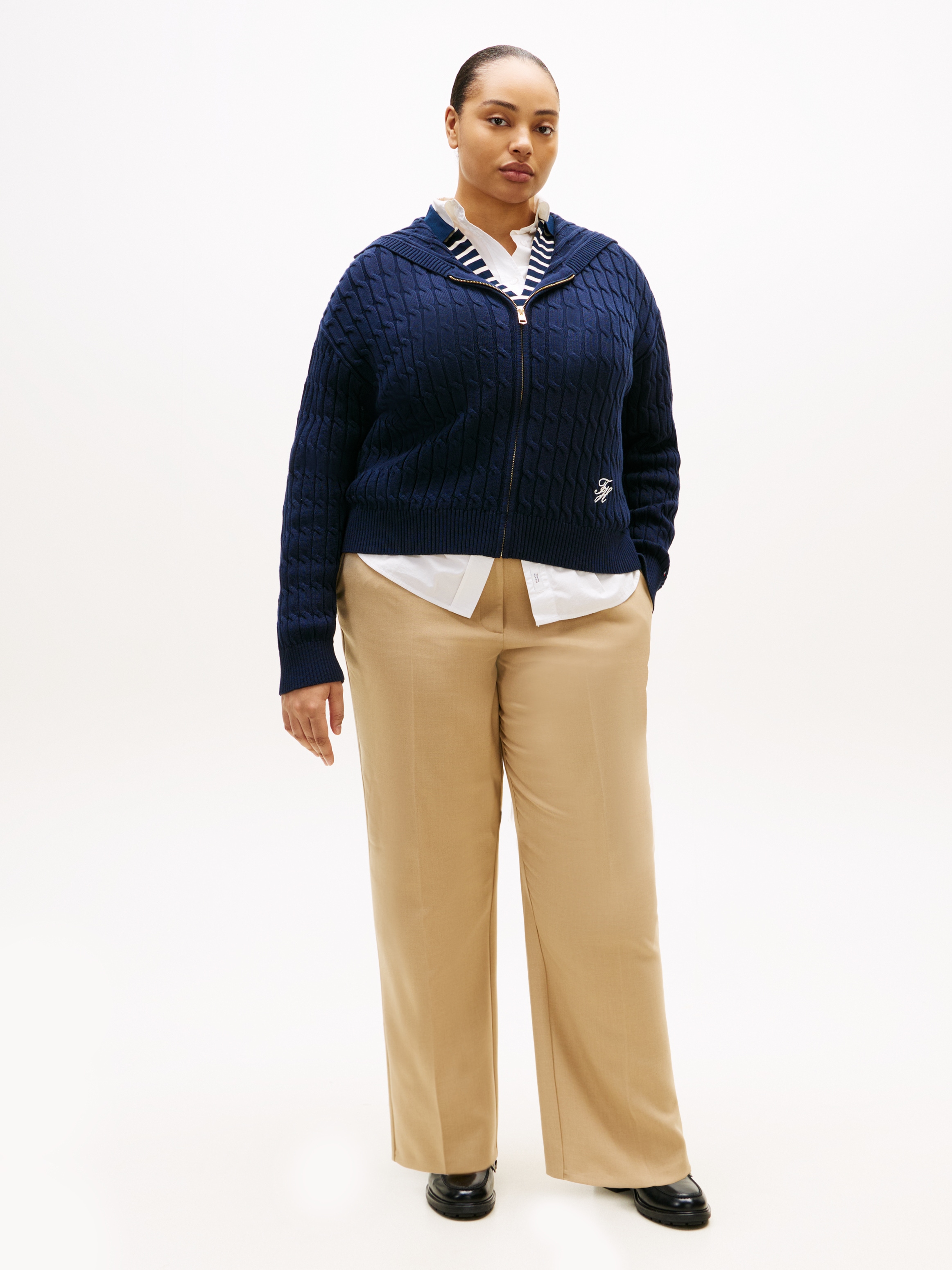 Tommy Hilfiger Curve Kapuzenstrickjacke »CRV CO CABLE MID GG LS ZIP HOODY« in grossen Grössen, mit Zopfmuster