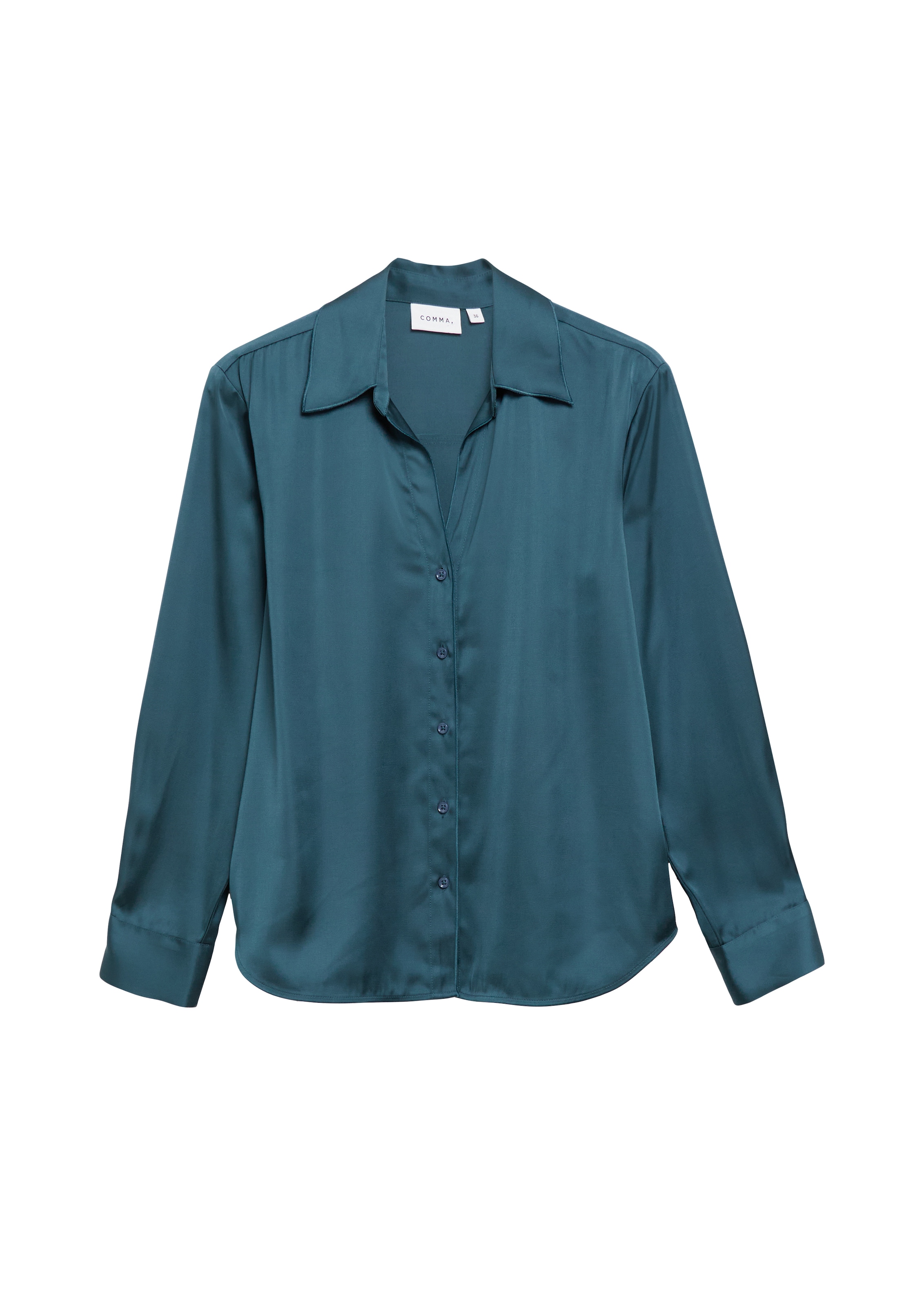 Comma Chemise en satin mit V-Ausschnitt und Knopfleiste
