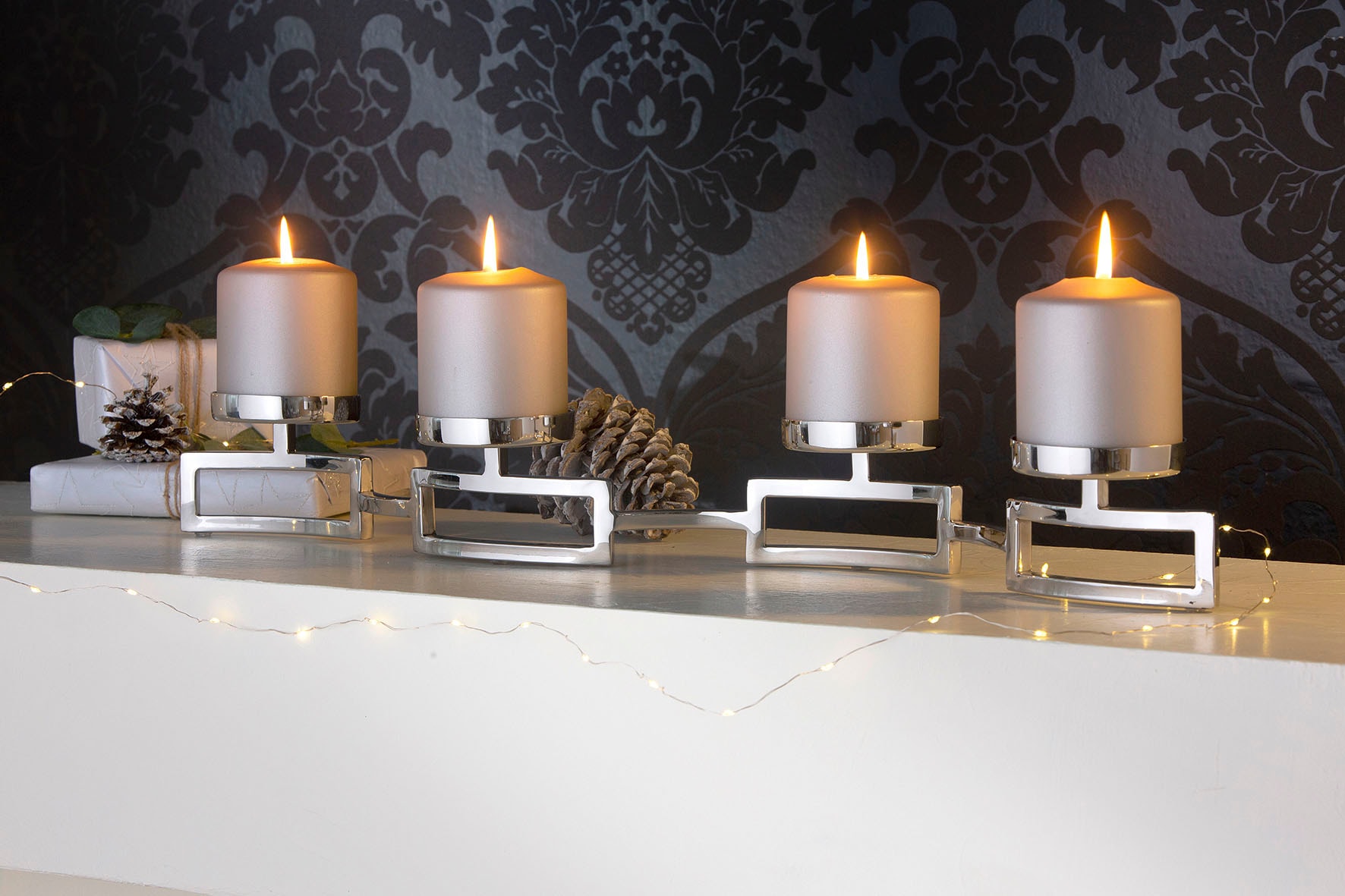 Fink Chandelier »HOMMAGE, Weihnachtsdeko« couleur argent - en acier inoxydable et verre, 4 flammes, chandelier de l'Avent