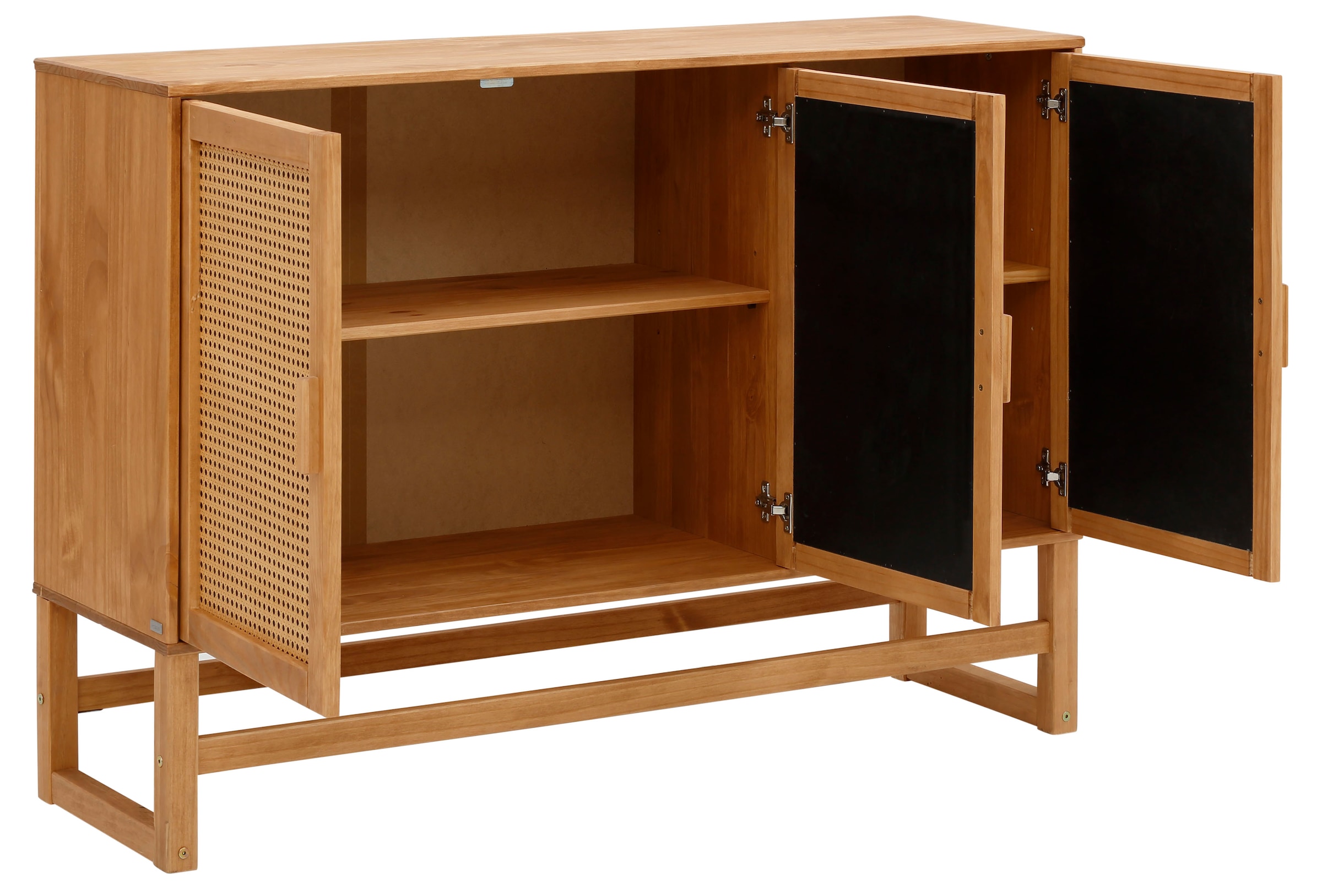 GOODproduct Sideboard »Linz« Kommode mit Rattangeflecht auf den Türfronten, aus Massivholz