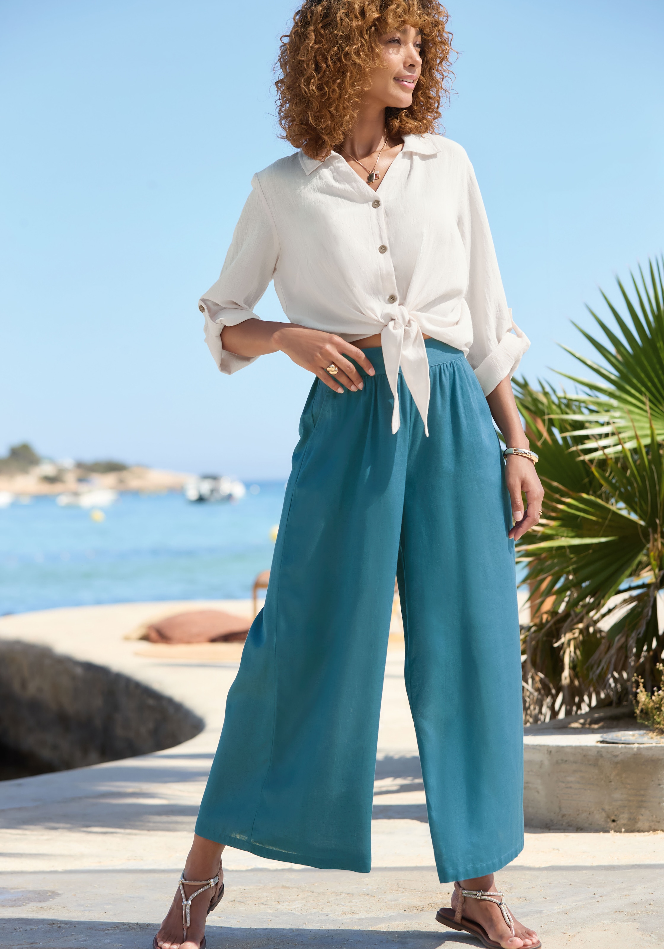 LASCANA Culotte »mit Leinen-Anteil und weitem Bein«  Leinenhose, luftige Sommerhose in 7/8-Länge aus Leinenmix, Culotte