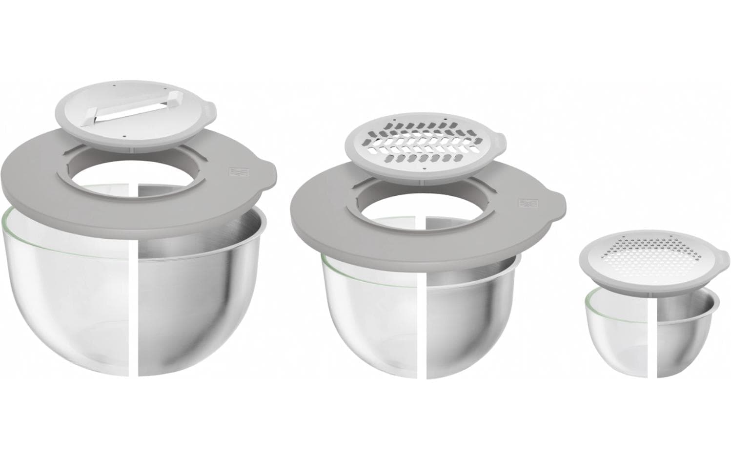 Zwilling Reibeaufsatz »Fresh & Save BOWLS - Zubehör-Set, Accessoire-Set, 5-teilig« Spritzschutz, 3 Reibeaufsätze, backofenfeste Anti-Rutsch-Silikonmatte