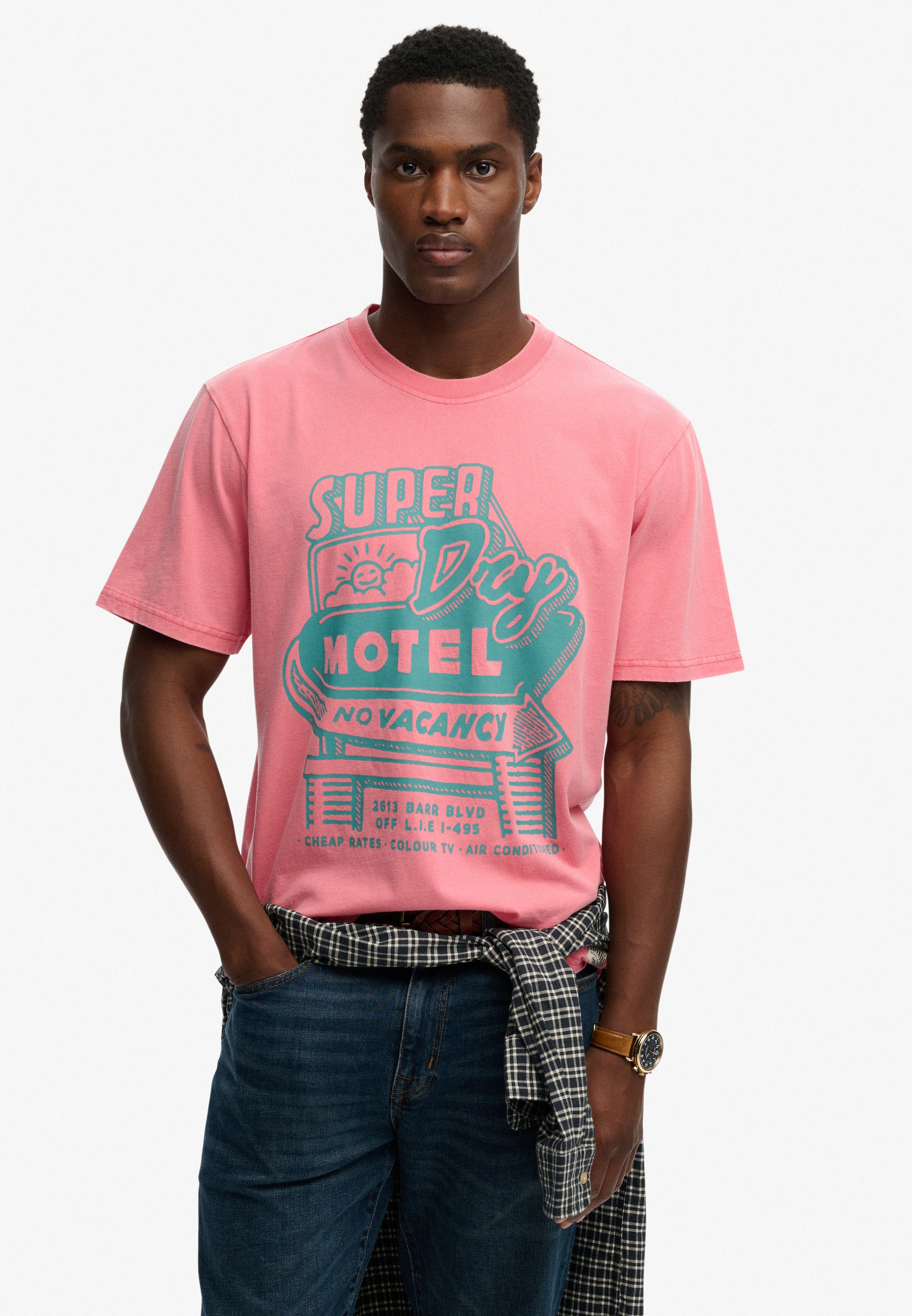 Superdry Shirt à col rond »ROADSIDE TRADE LOOSE TEE« Loose Fit, en coton et jersey simple, avec imprimé, facile d'entretien