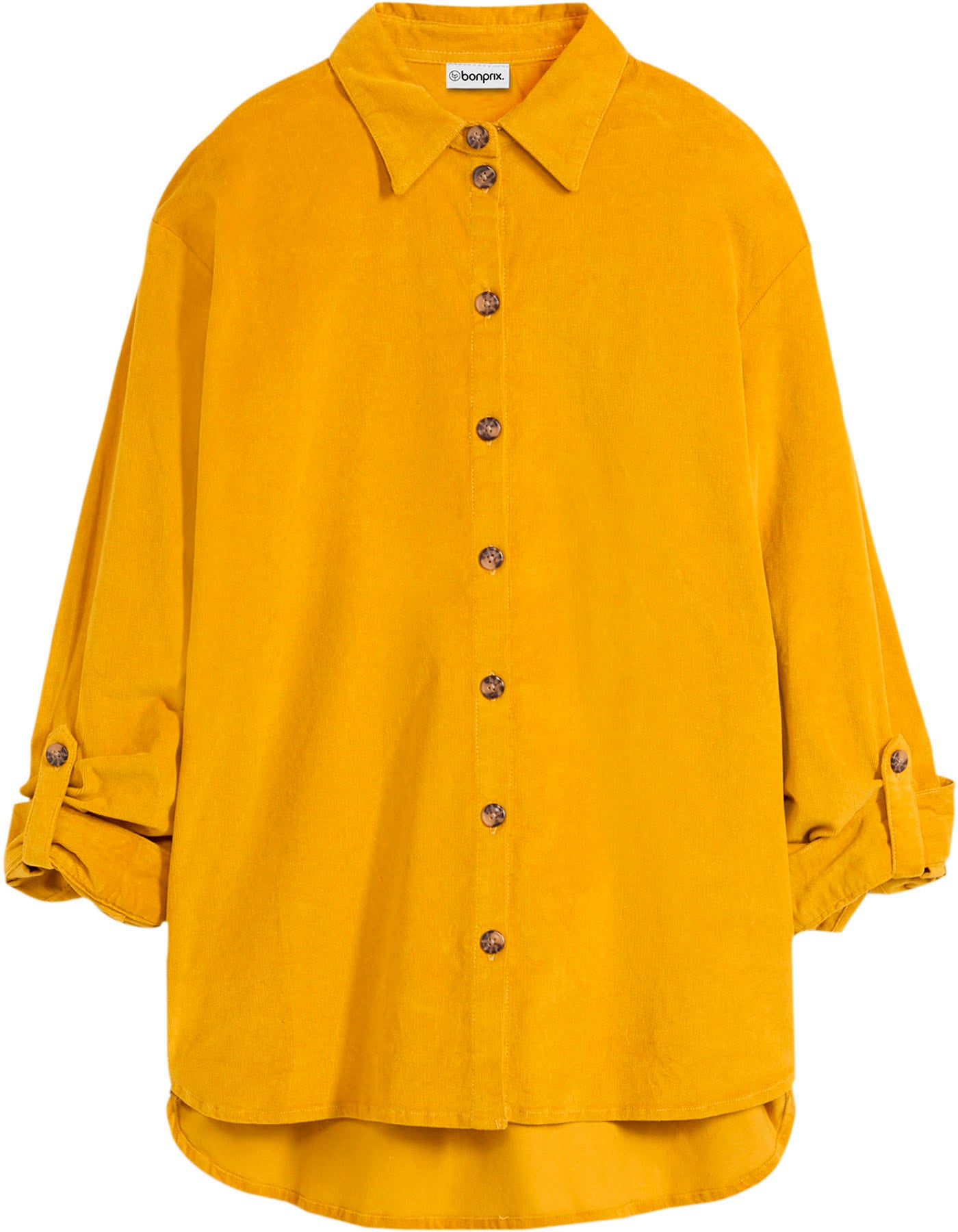 bonprix Blouse à manches longues »Cord-Hemd mit Seitenschlitz« lockere Passform, für den Alltag, aus Cord, mit Hemdblusenkragen