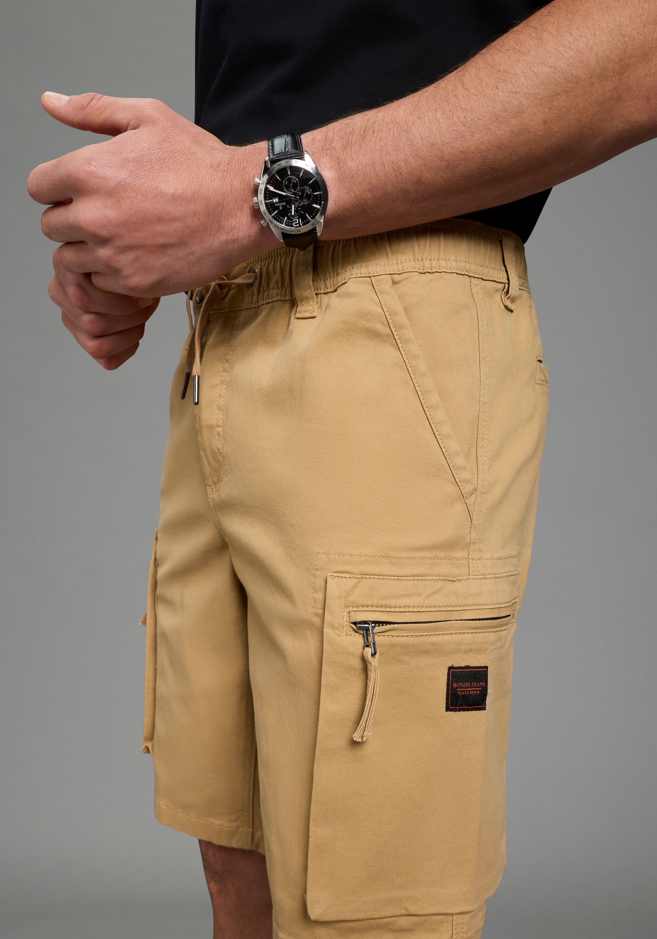 Bruno Banani Short cargo »Dehnbund«  Cargohose mit geradem Bein, mit Bindeband am Bund