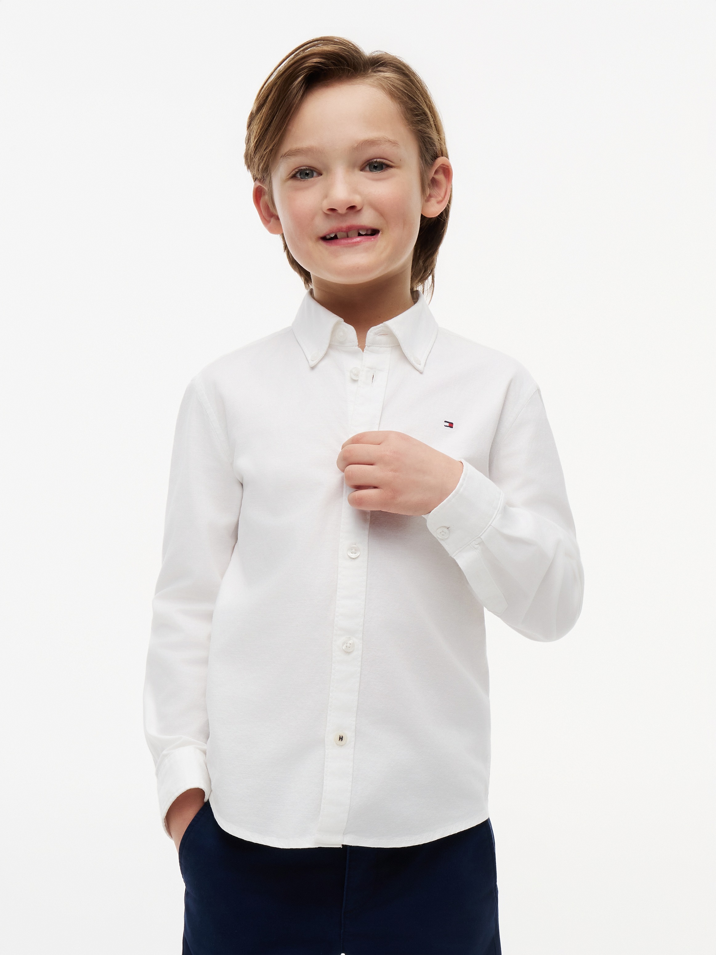 Tommy Hilfiger Langarmhemd »BOYS STRETCH OXFORD SHIRT L/S« Kinder bis 16 Jahre, Button-down-Kragen, Langarm, Logo-Flag
