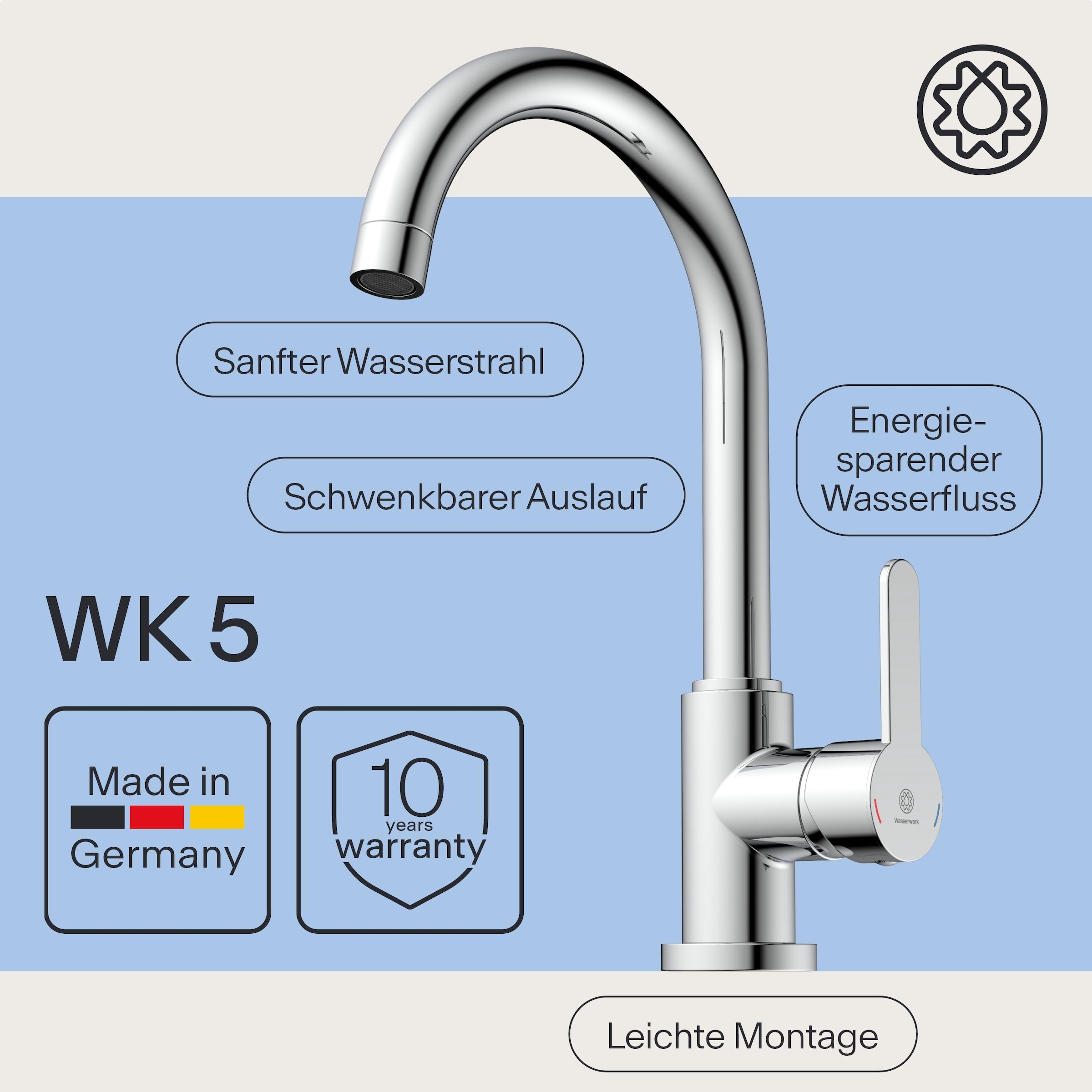 WASSERWERK Robinet d'évier »WK 5, Wasserhahn, Küche, Einhebelmischer« pivotant à 360°, fonction Cold-Start, silencieux