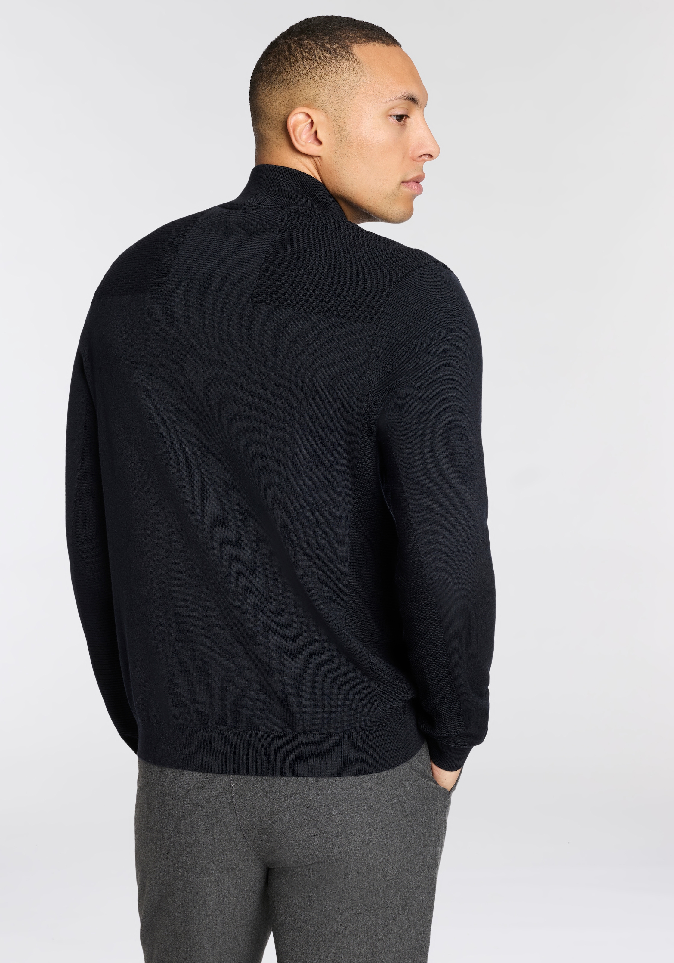 BOSS GREEN Strickpullover Stehkragen mit Reissverschluss, Regular Fit,