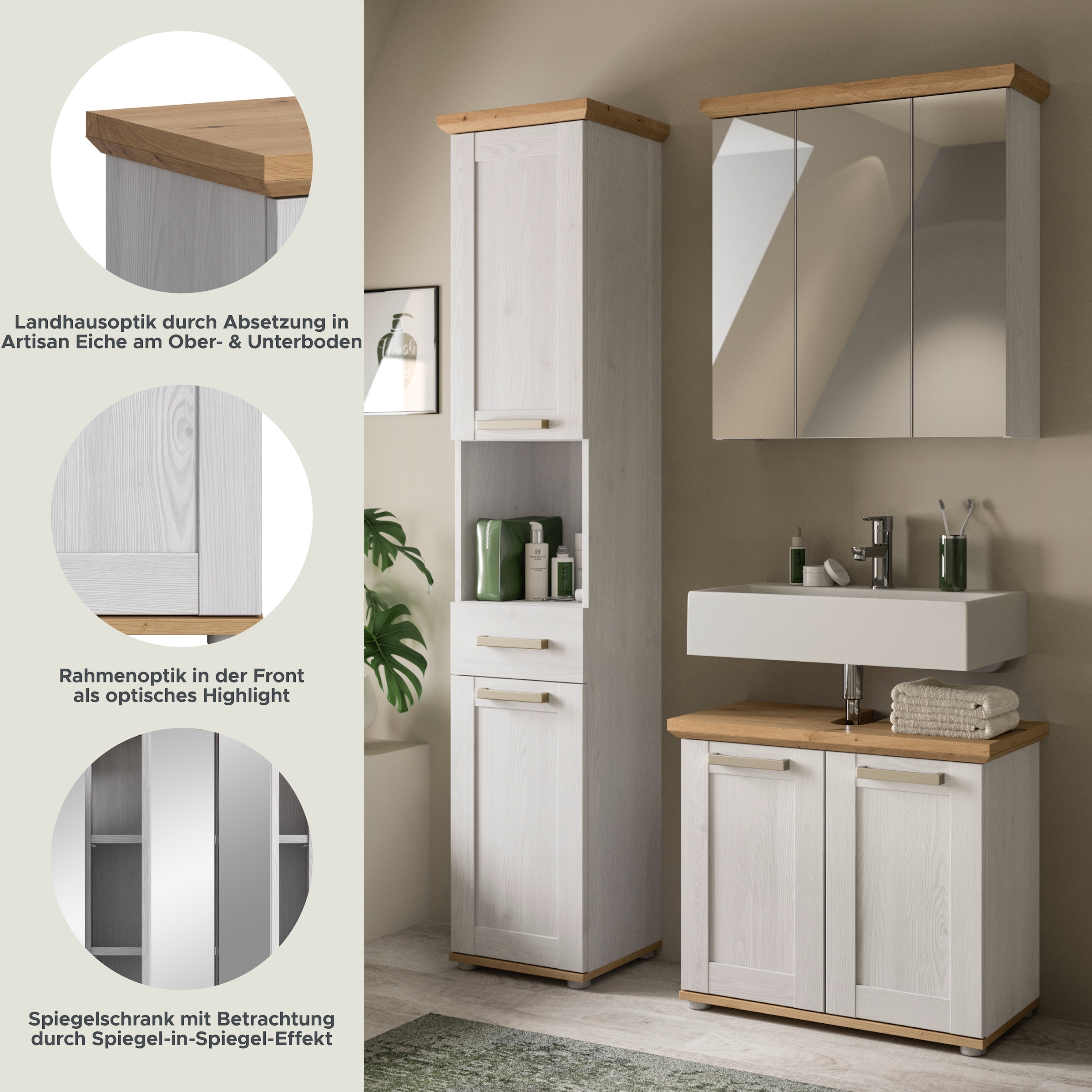 welltime Ensemble de meubles de salle de bain »COSENZA« best. aus: 1 Hochschrank, 1 Spiegelschrank, 1 Waschbeckenunterschrank, 3 cuis tlg.