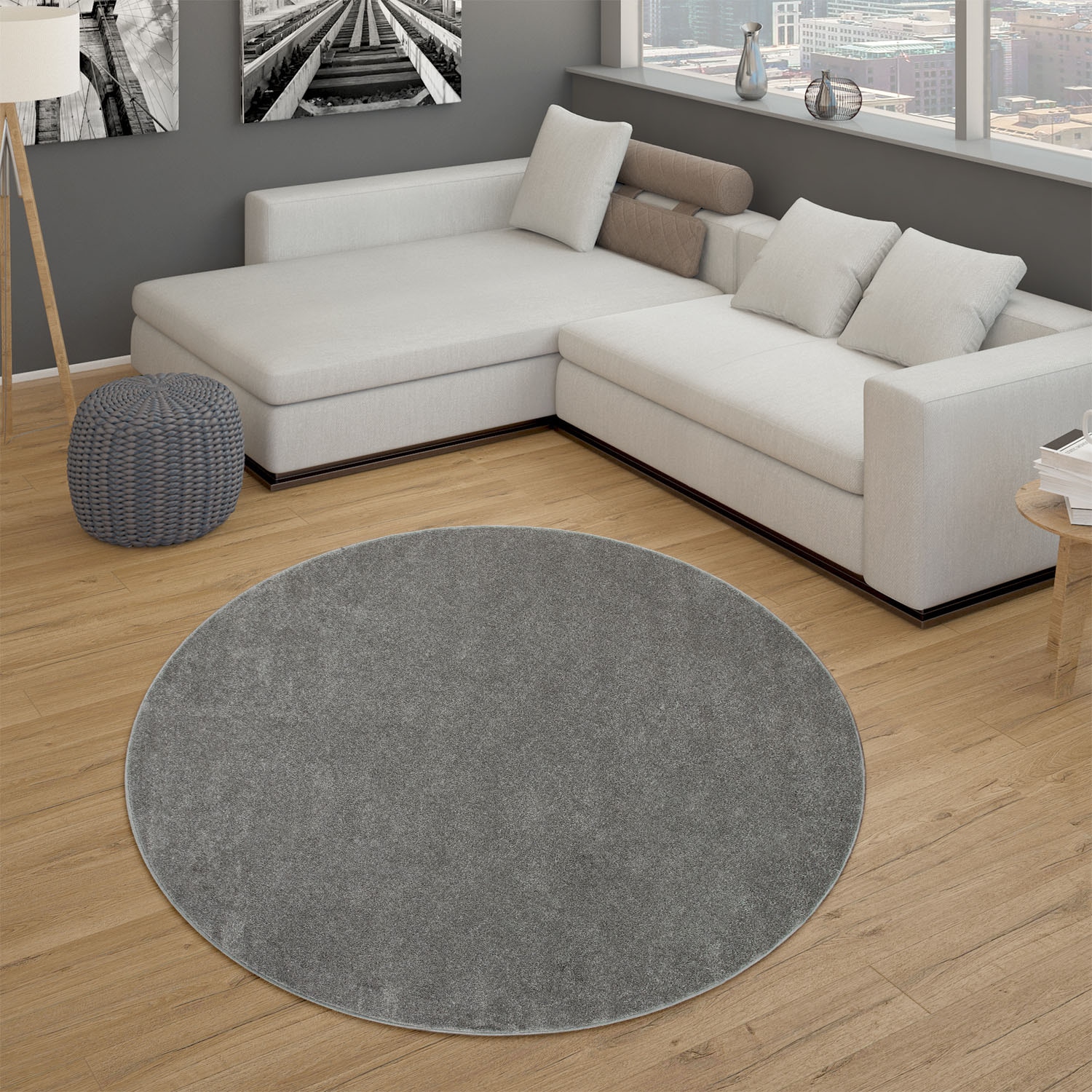Paco Home Tapis »Porto 890« Rond 13 mm Höhe Poils courts, couleurs unies, idéal pour salon et chambre