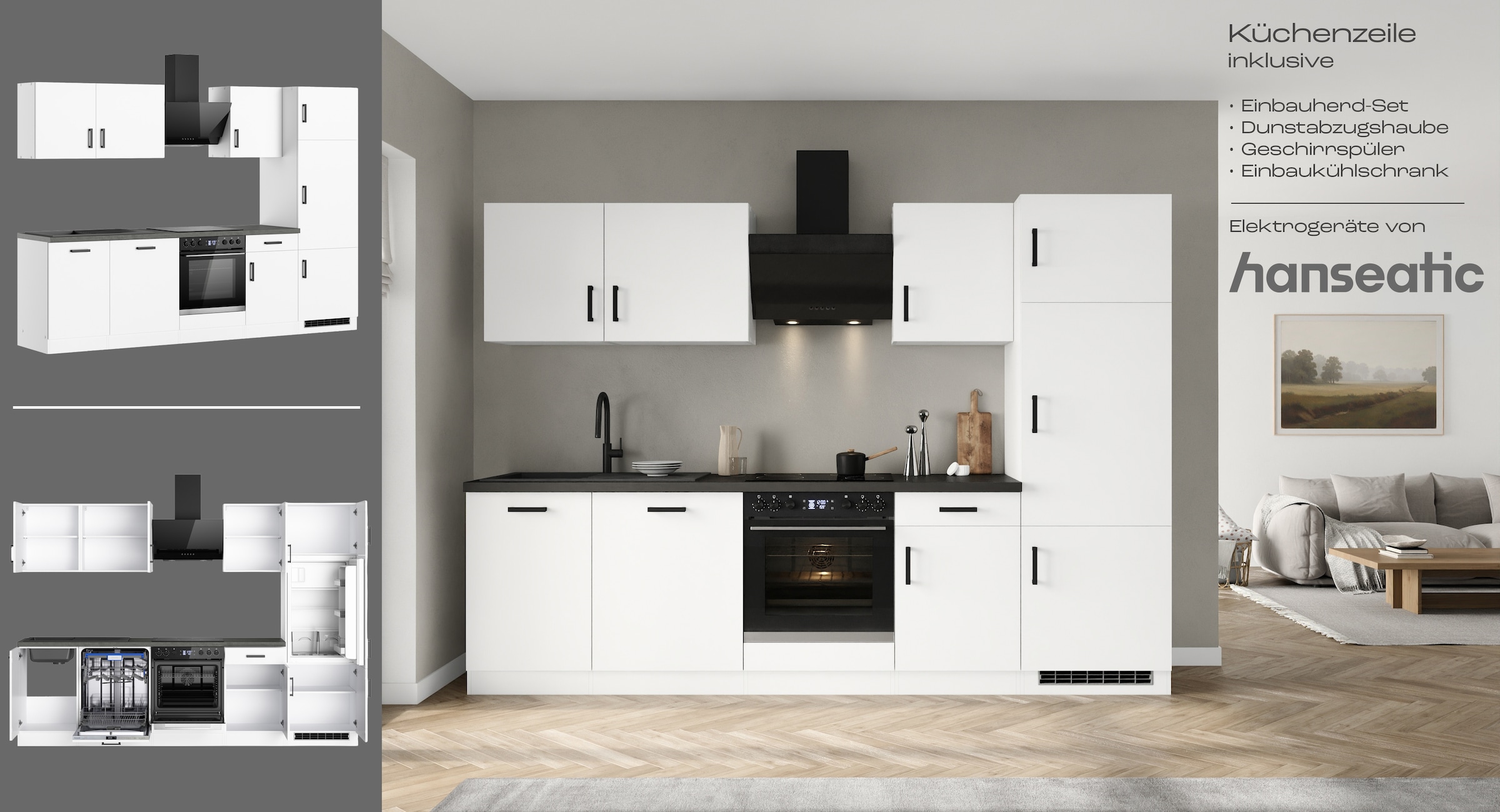 KOCHSTATION Kitchenette »KS-Toronto« Largeur 280 cm, option avec appareils HANSEATIC E
