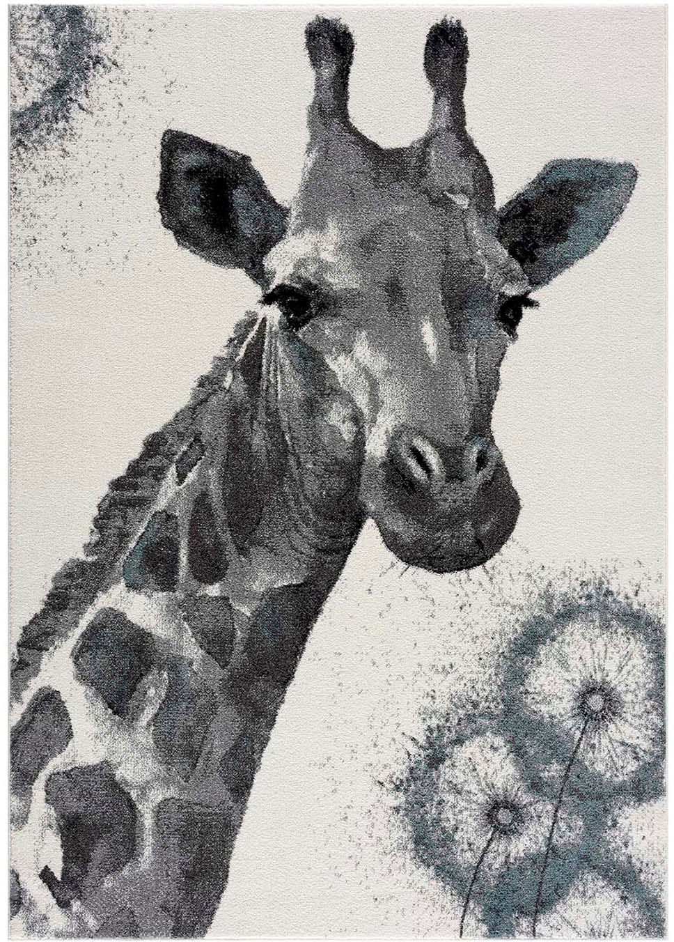 Carpet City Kinderteppich »Savanna 9370« rechteckig 11 mm Höhe Spielteppich, Teppich, Giraffe, Creme/ Grau, Kurzflor