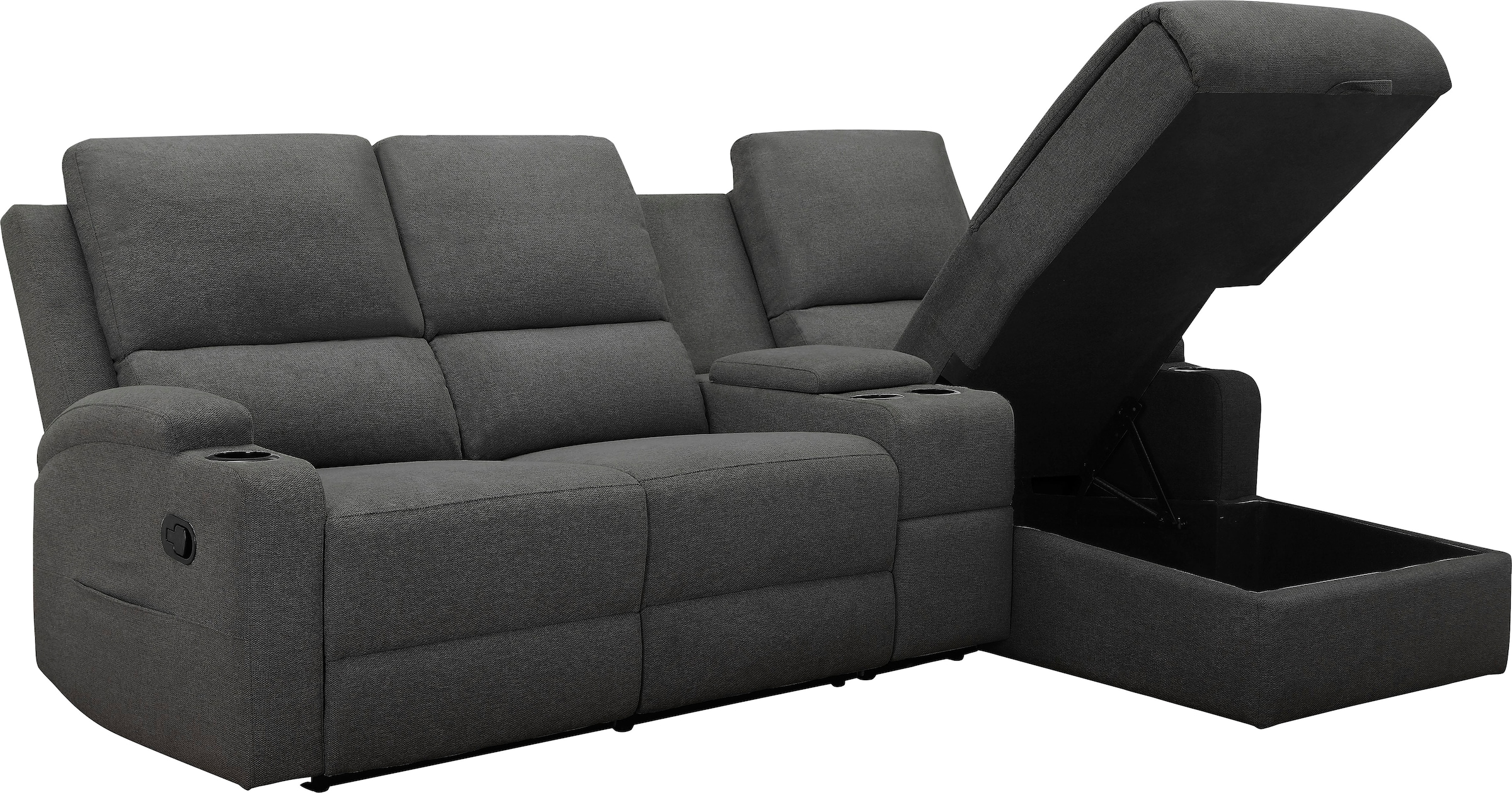 GOODproduct Canapé d'angle »NAPORI Struktur, Multimediasofa, 3er Kinosessel XXL, L-Form« canapé cinéma avec fonction relaxation, porte-gobelet, compartiment de rangement et coffre