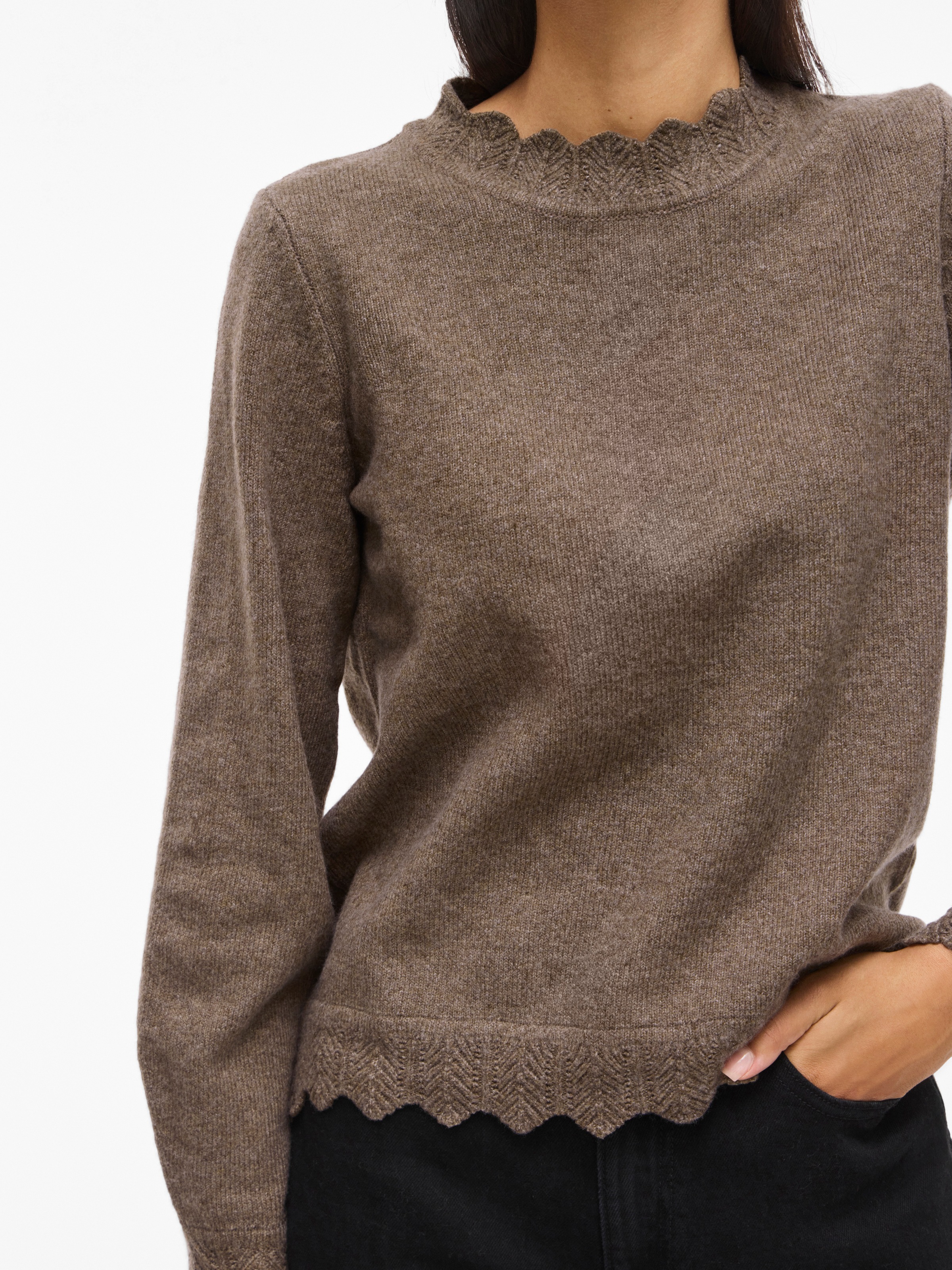 Vila Pull en tricot »VINIKOLINA O-NECK L/S KNIT TOP - NOOS« Materialmix, regular fit