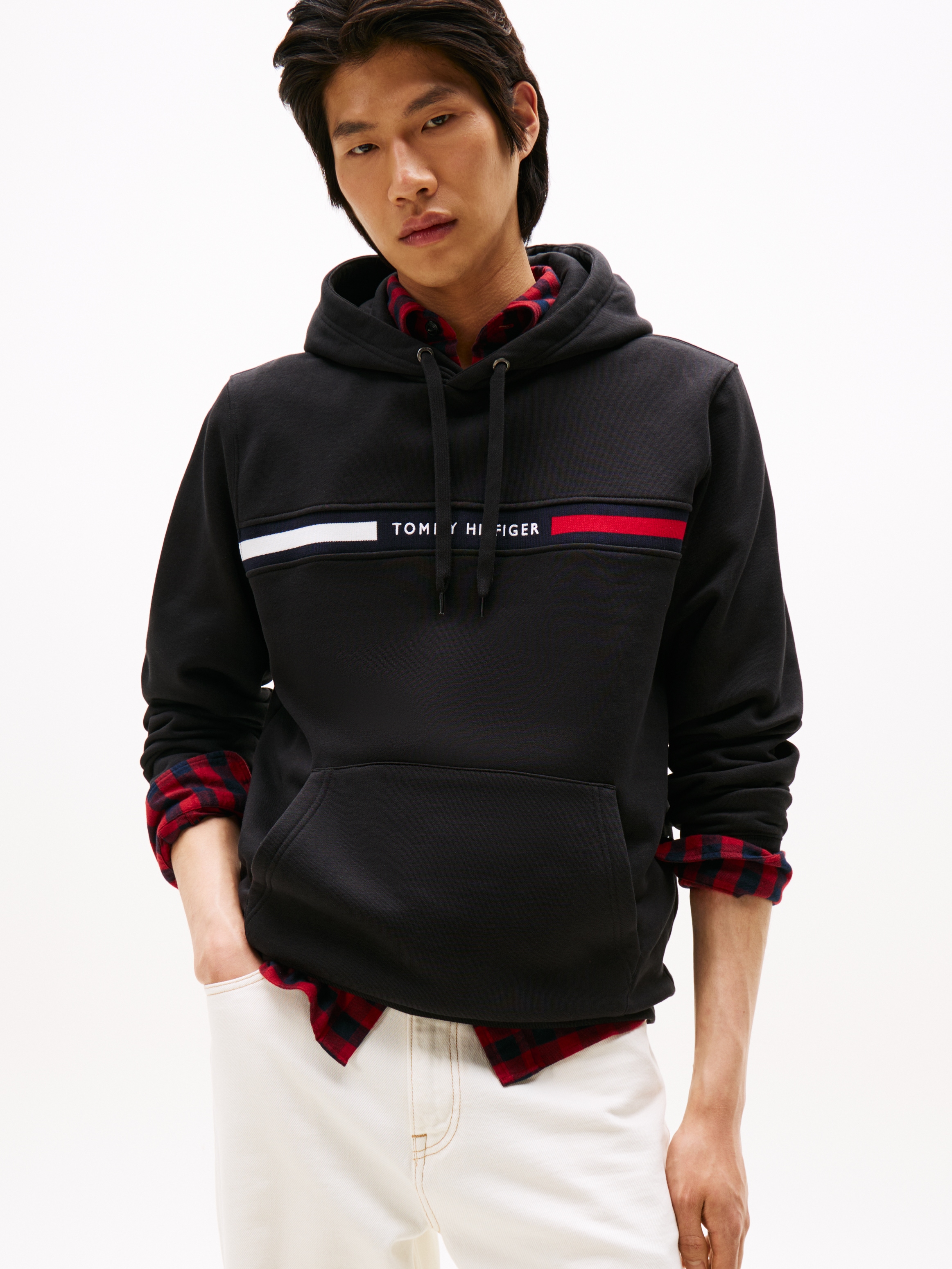 Tommy Hilfiger Sweat à capuche »HILFIGER CHEST INSERT«, unifarben, casual, regular fit, Baumwollmix, Kapuze
