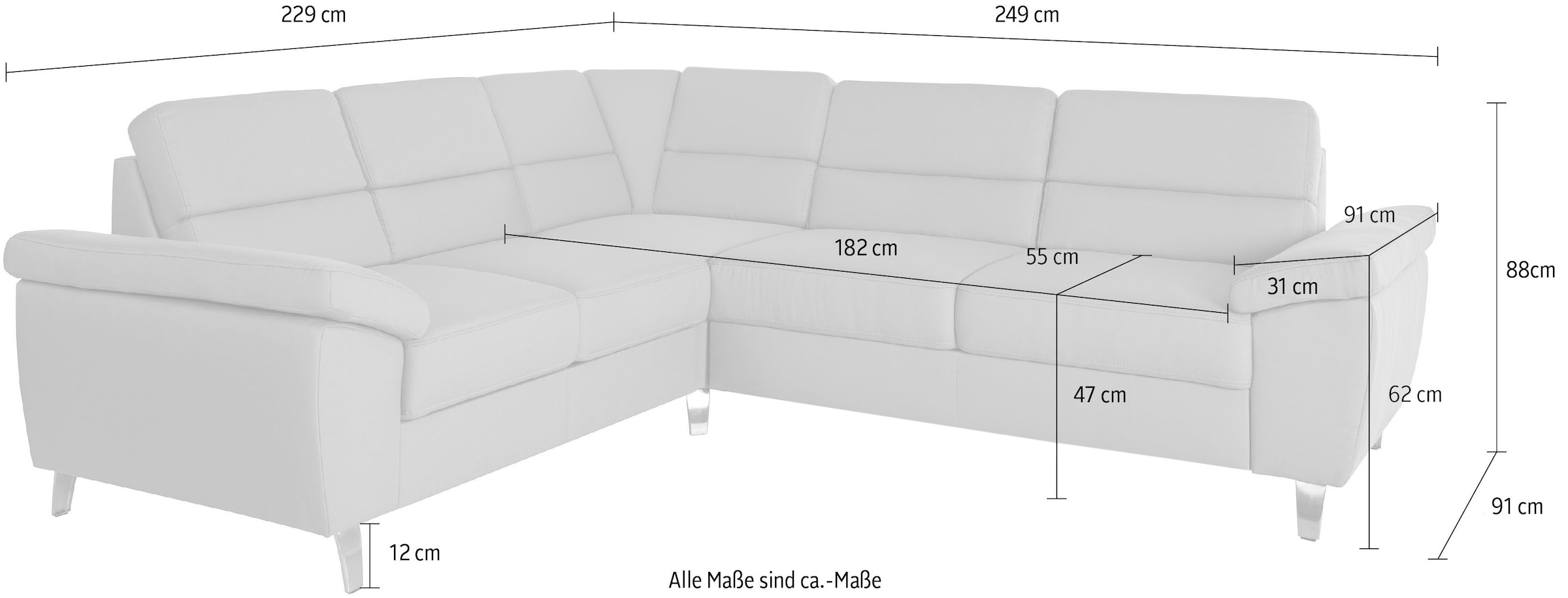 sit&more Ecksofa »Sorano L-Form« wahlweise mit Bett- und Relaxfunktion, inkl. Bettkasten