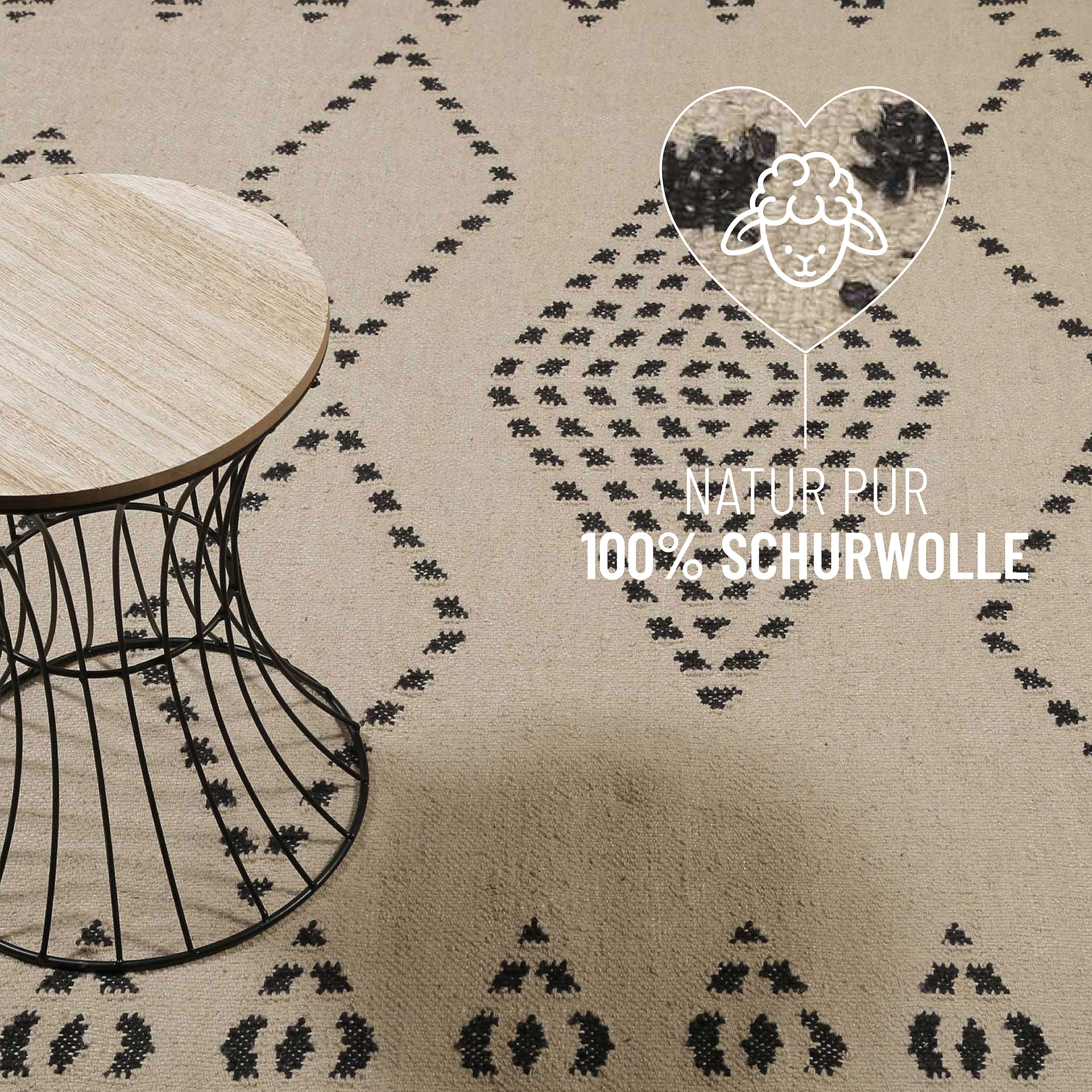 Green Looop Tapis en laine »Belmont« Rectangulaire 5 mm Höhe Fransen, Kelim, handgewebt, Natur, Wohnzimmer, Schlafzimmer, Raute